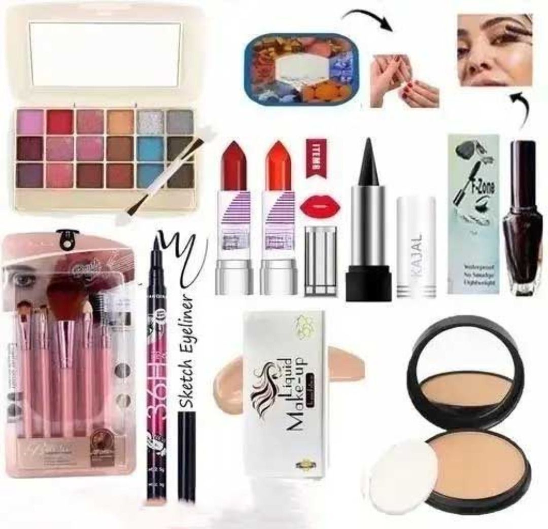 eyeshadow with eyeliner mascara kajal lipstick compact & makeup brush-image-3