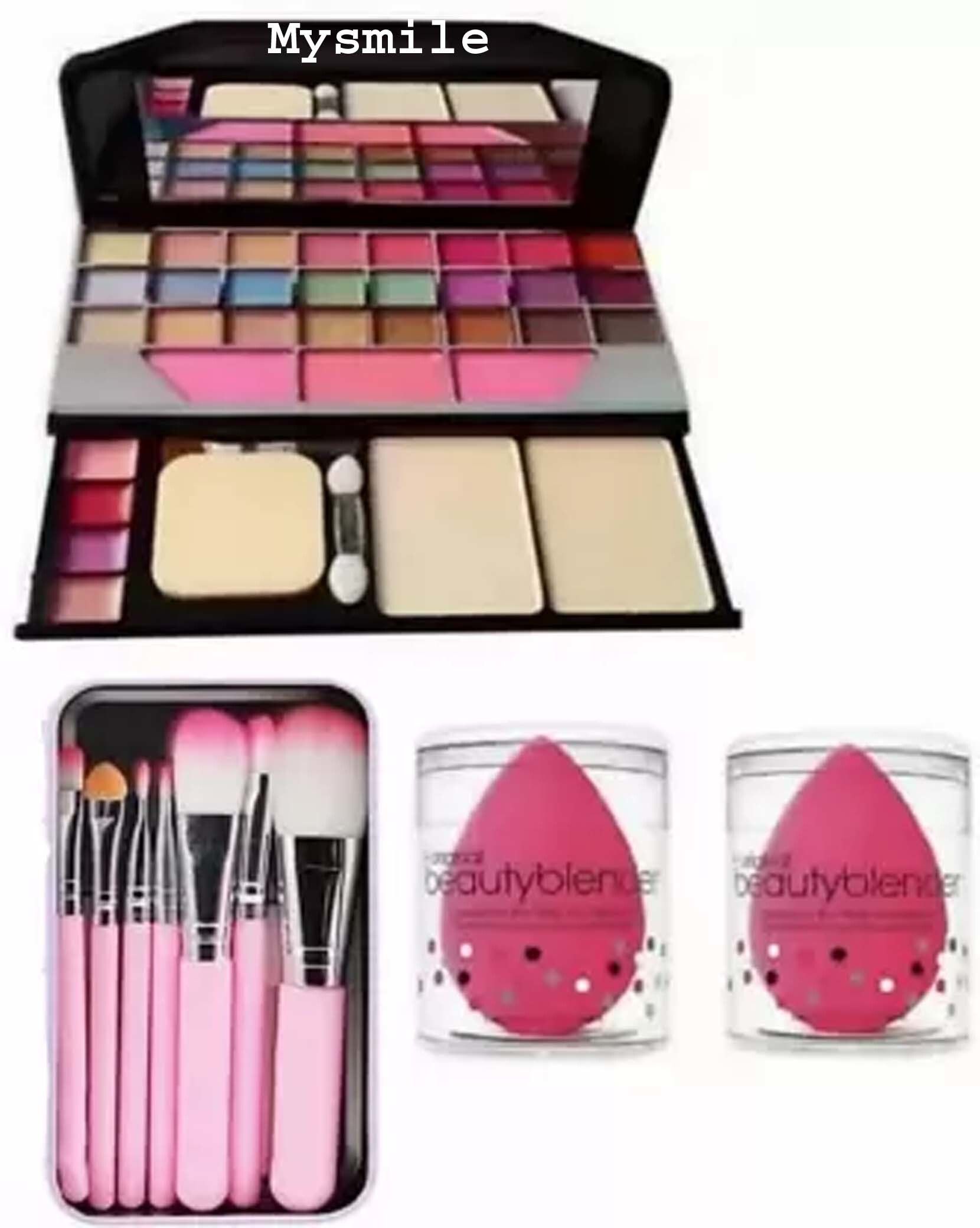 makeup kitS + 2 Beauty blender + pink makeup brush set with storage box-image-25