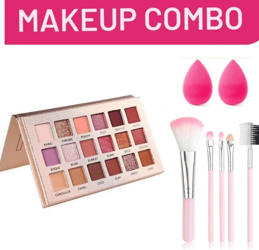 EYESHADOW WITH 5 PCS PINK BRUSH AND 2PUFFS