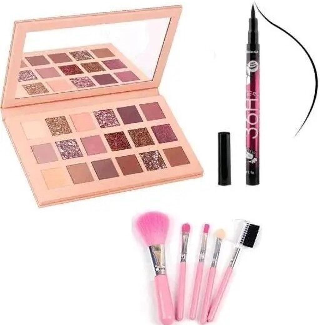5 Pcs Makeup Brush with Eye Shadow Palette 18 Multi Shades & 36H Eyeliner .J6-image-26
