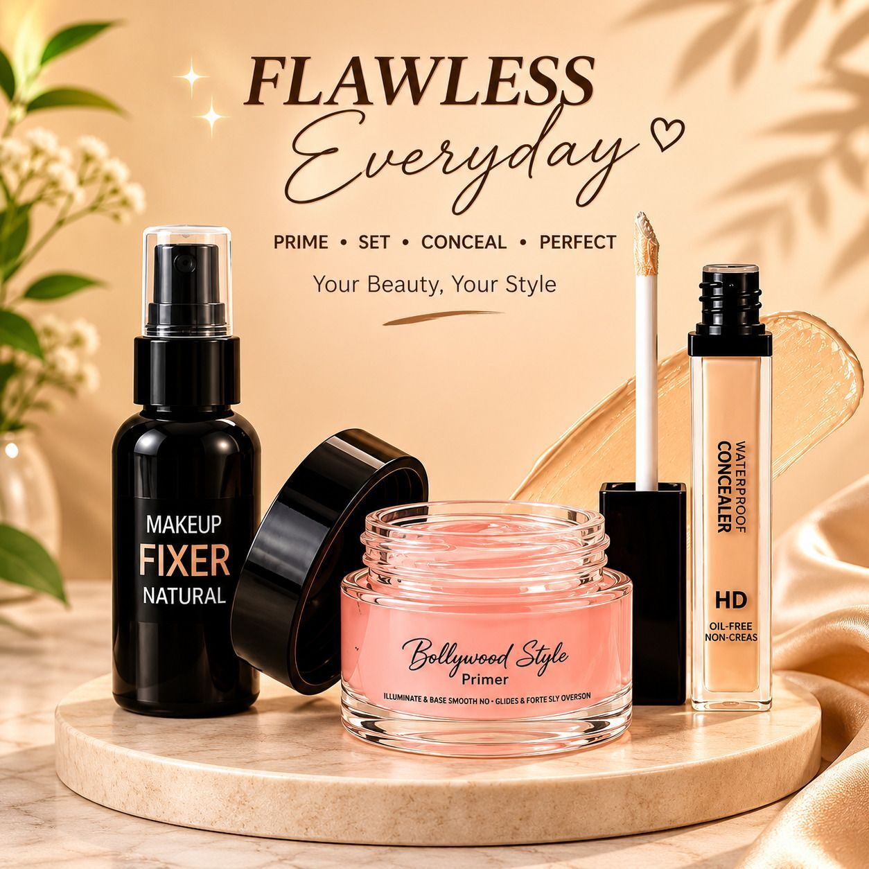 fusion fly Makeup Trio for Women & Girls | HD Concealer, Makeup Fixer & Primer Combo-picture-5