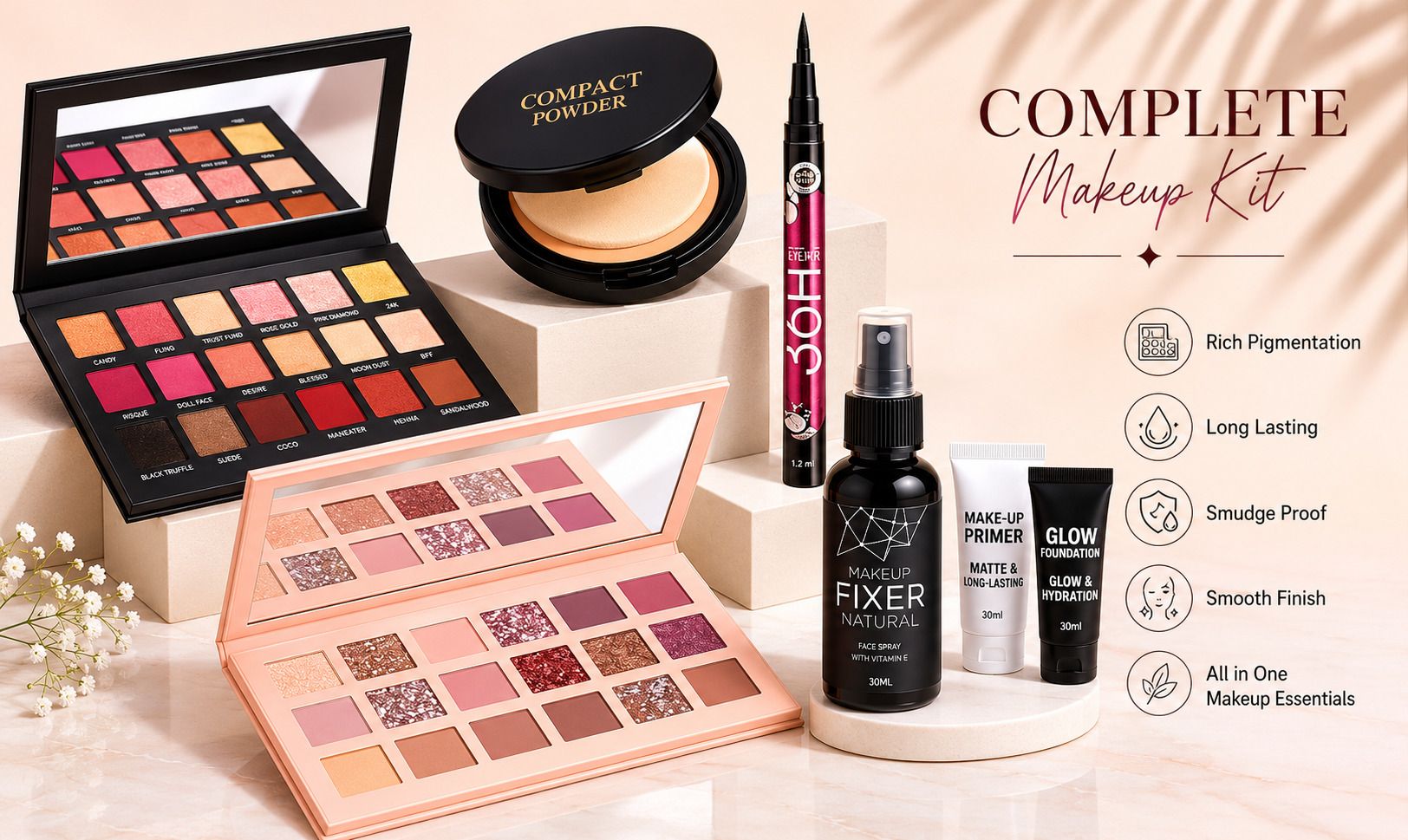 lipoxie Complete Makeup Kit Combo With Eyeshadow, Compact, Primer & Eyeliner Set-picture-12