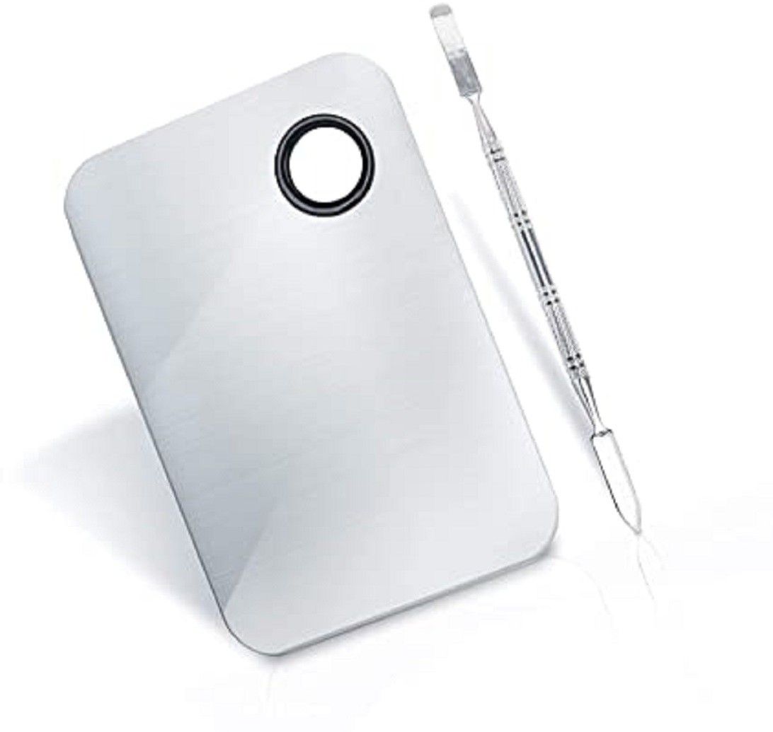Stainless Steel Cosmetic Makeup Mixing Plate with Spatula Tool for Women