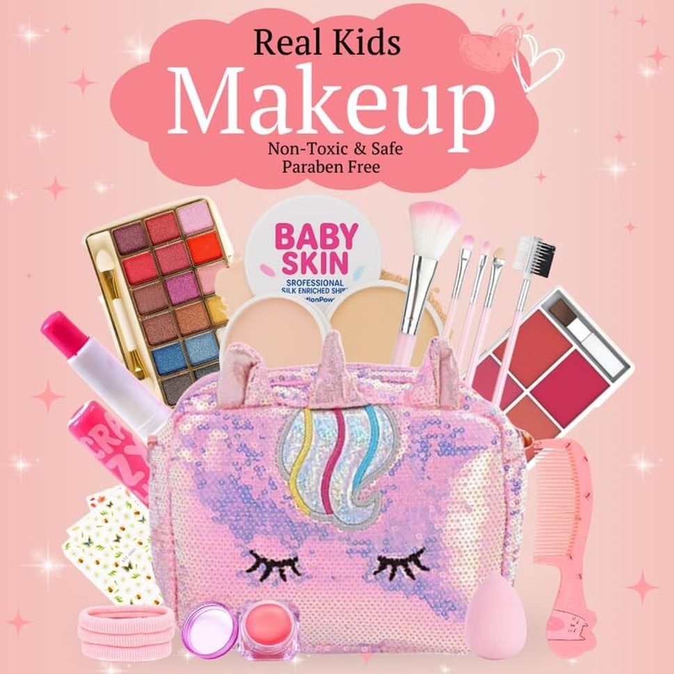 Unicorn Kids Makeup Kit – 20-Piece Set with White Bag, Safe & Fun Ages 6–17-image-43