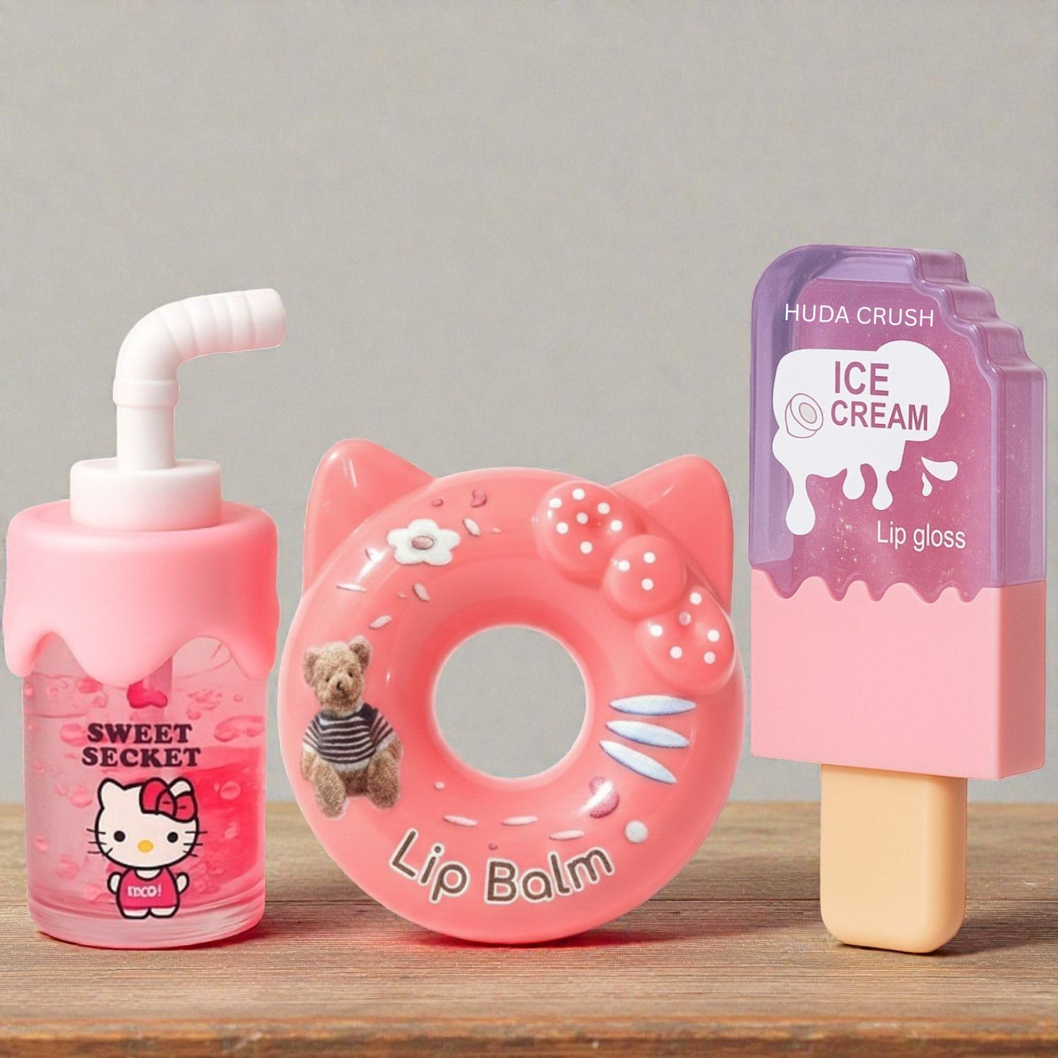 Juice & Ice Cream Lip Gloss Combo & Donut Lip Balm, Waterproof Korean Lip Makeup-image-30