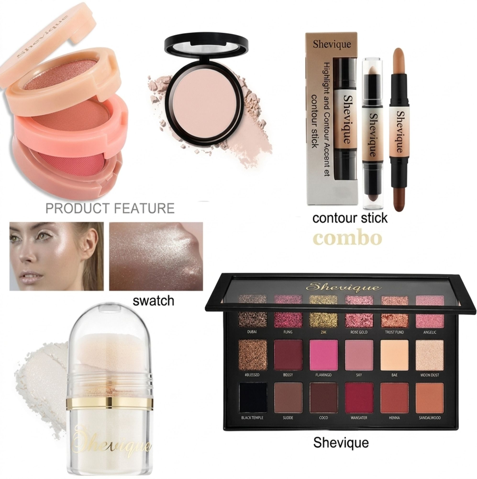 shevique Rose Gold eyeshadow with blusher, contour stick,compact powder, silver shimmer-picture-13