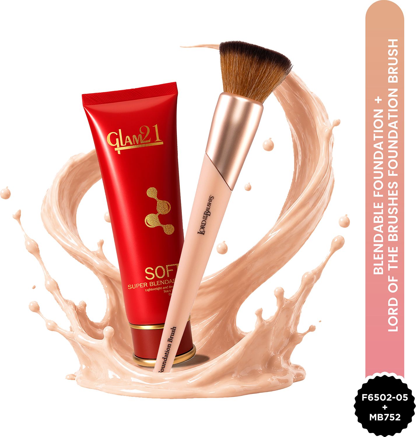 glam21 Blendable Foundation-Warm beige & Brush Combo|Full cover foudation & dewy finish-picture-16