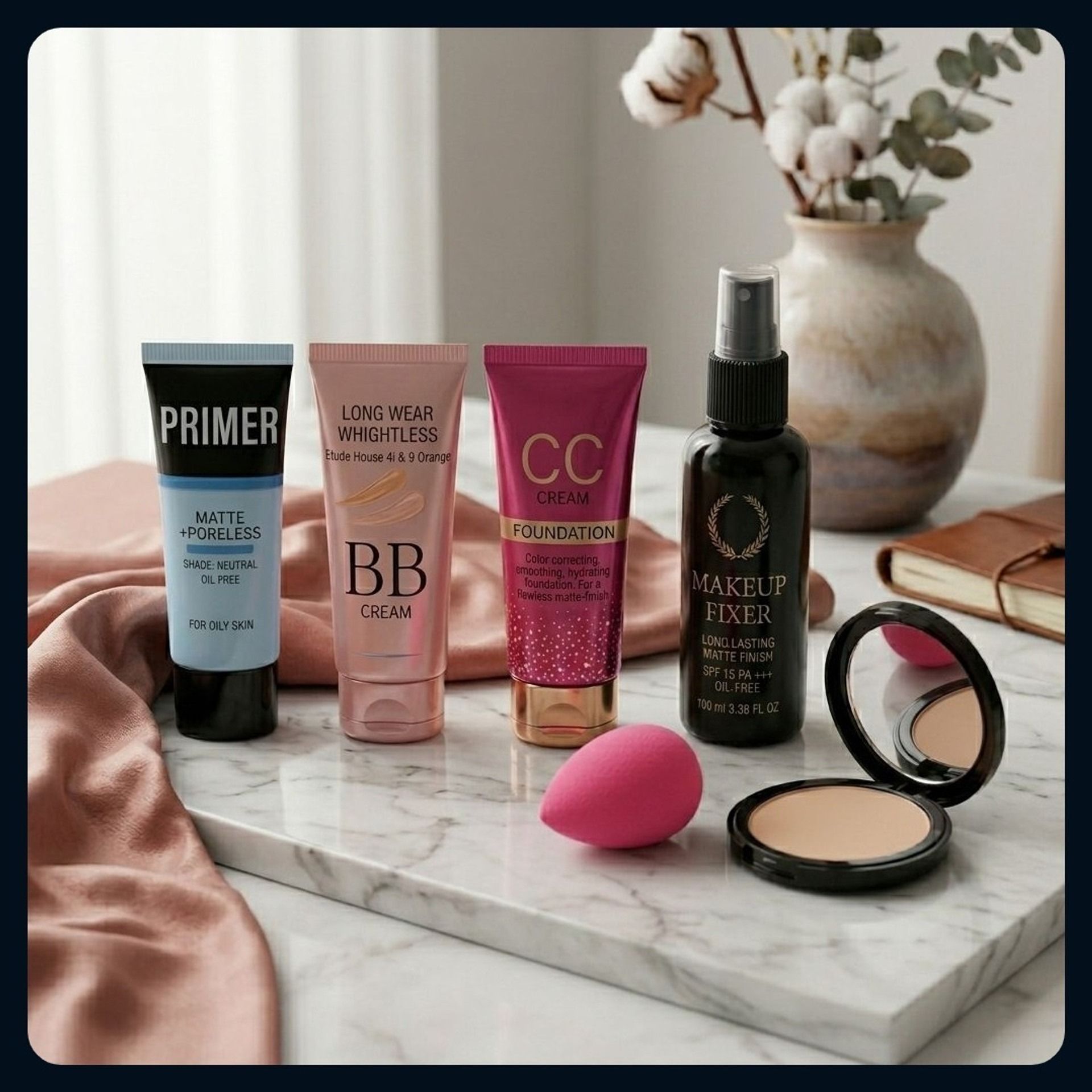 Face Makeup Combo Kit with Primer BB CC Cream Compact Powder Fixer Spray-image-45
