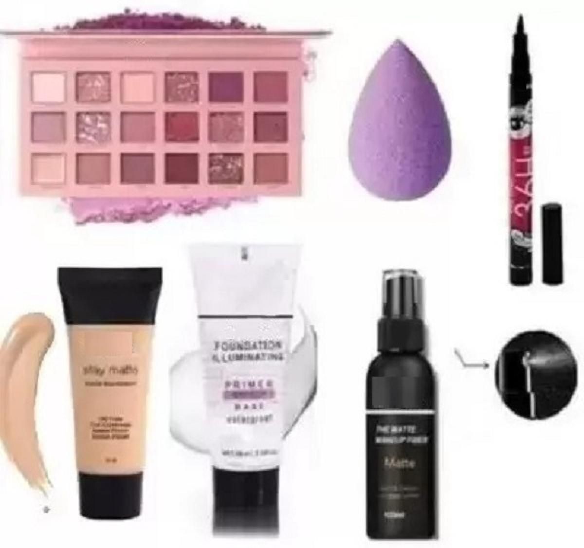 Eyeshadow Palette, Foundation, Makeup Fixer, Primer, 36H Eyeliner & Puff-image-25