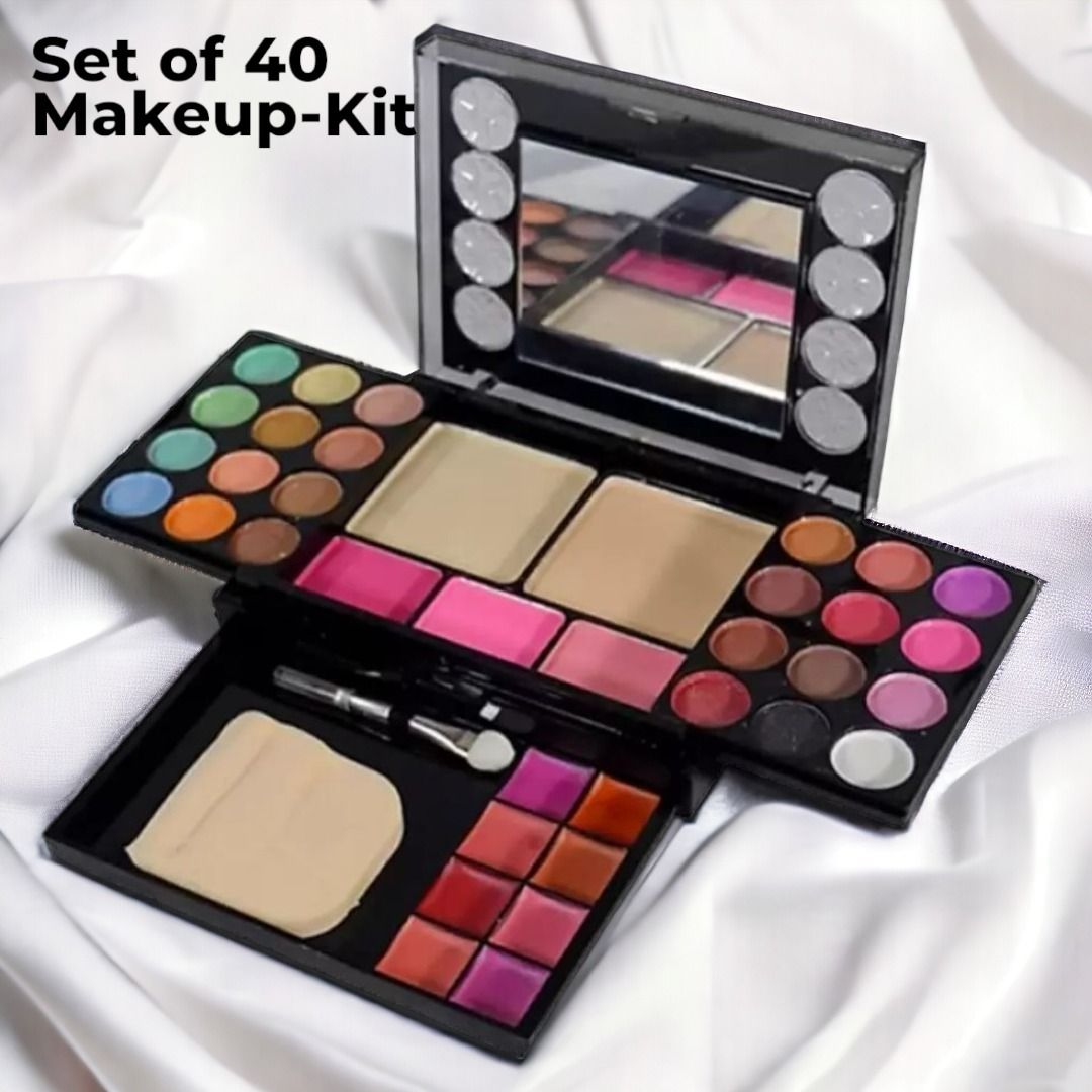 Makeup Kit - Eye-Shadows, Lip Colors, Blushes, Sponges, Brushes & Blender(80322)