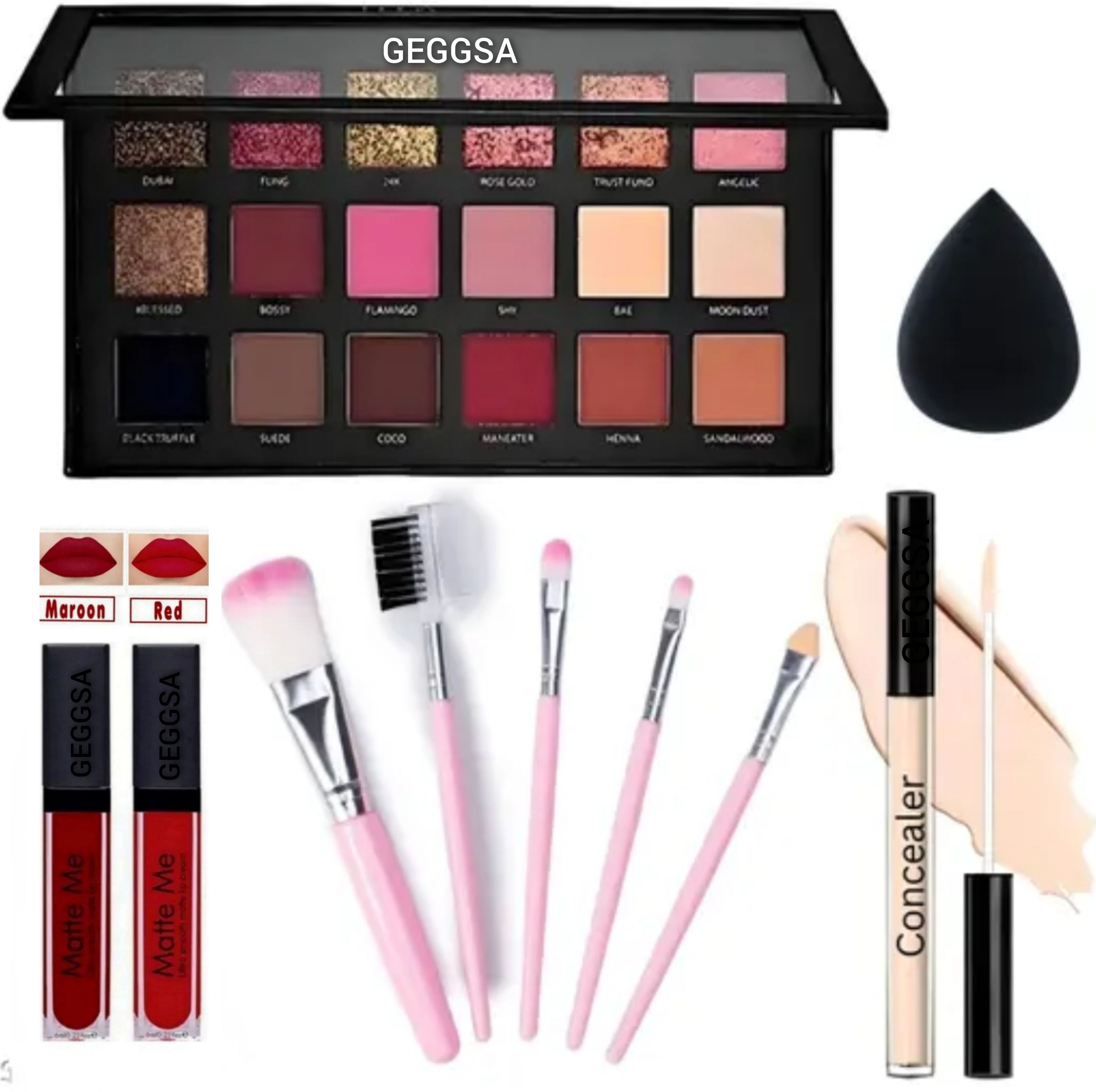 Eyeshadow Palette with Puff, Liquid Lipsticks, Brushes and Concealer-image-5
