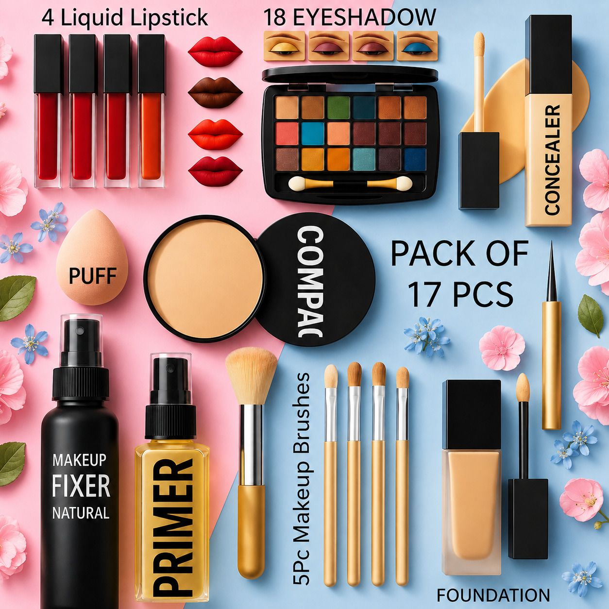 coslane Mekup Kit Full Set With Primer And Compact Powder Set (17 Items in the set)-picture-0