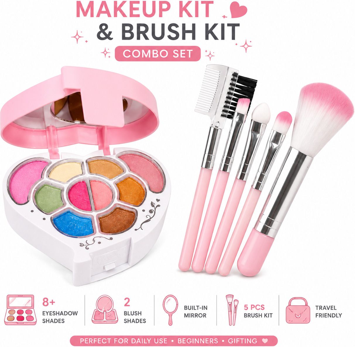 nayvix Makeup Kit with 5 Piece Brush Set | 8+ Eyeshadow Shades | 2 Blush Shades-picture-19