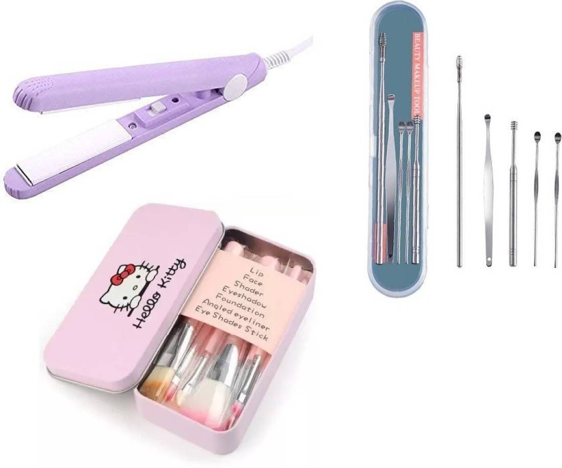 rvlips Mini PInk Hair Straightener, Hello Kitty Pink Makeup Brush & Ear Wax Removal Kit-picture-40