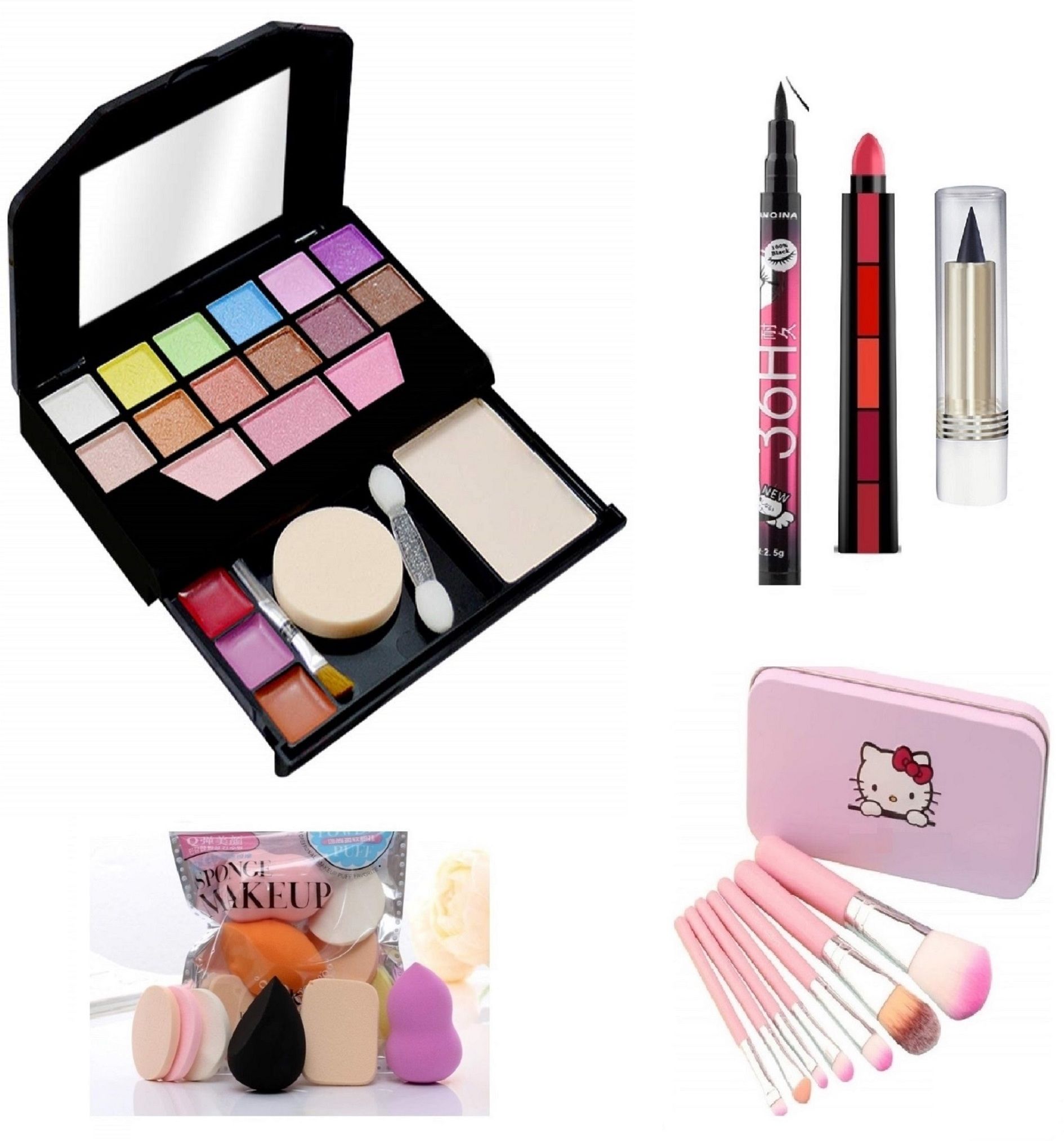 All in One Fashion Makeup Kit for Girls 8021 No 2 with EyeLiner, Kajal, Makeup Brushes, Sponges and 5 in 1 Lipstick Red Edition-image-43