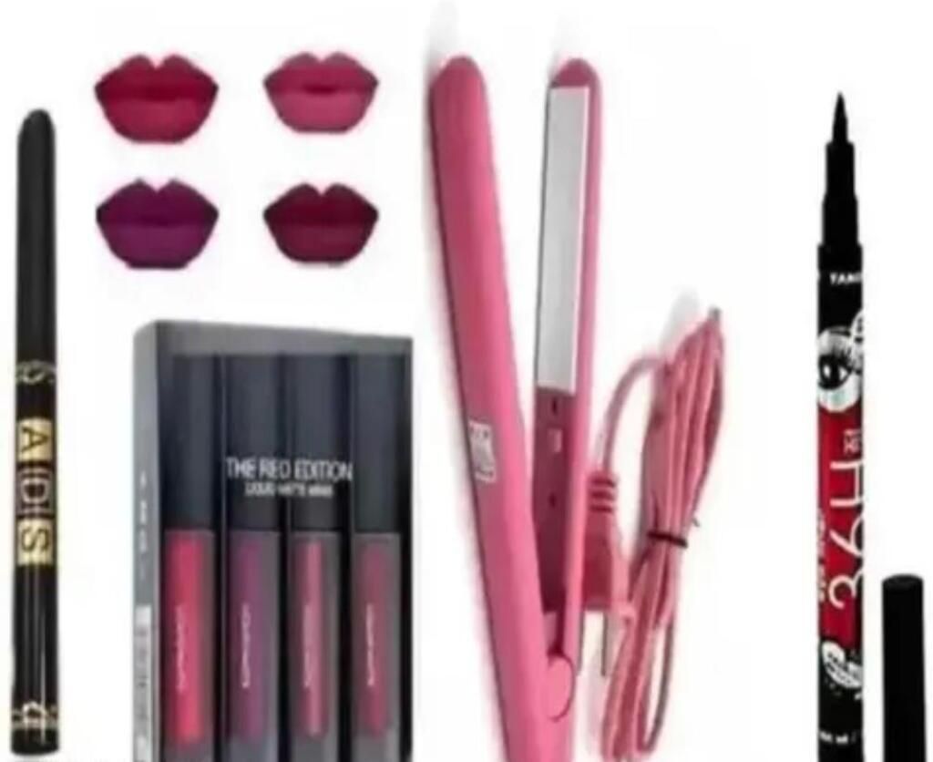 Mini Straightener ,4 Pcs lipstick, kajal & 36hr. long lasting eyeliner combo-image-49