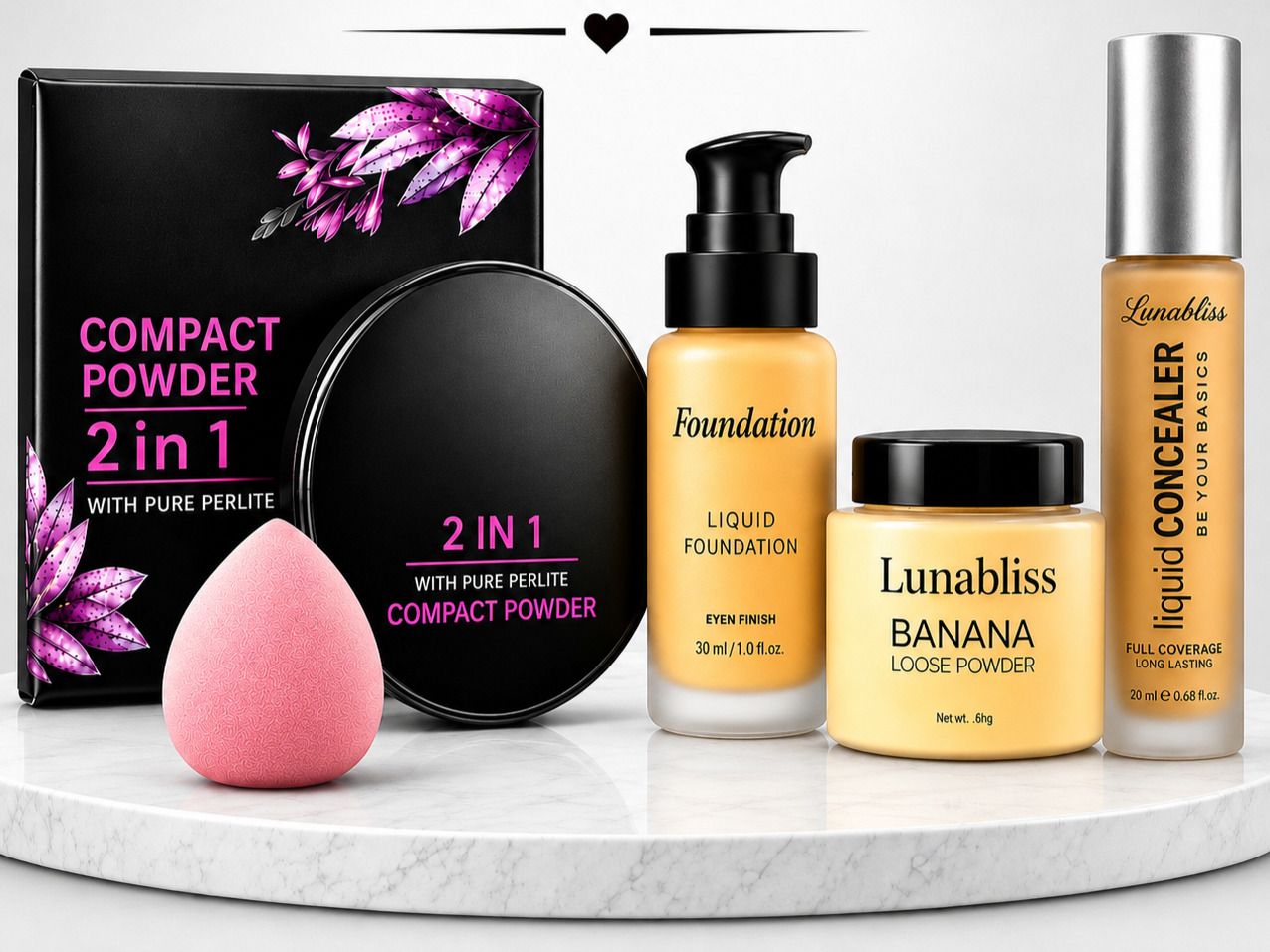 lunabliss Compact Powder 2 in 1, Banana Powder, Foundation, Concealer, Blender Sponge Puff-picture-34
