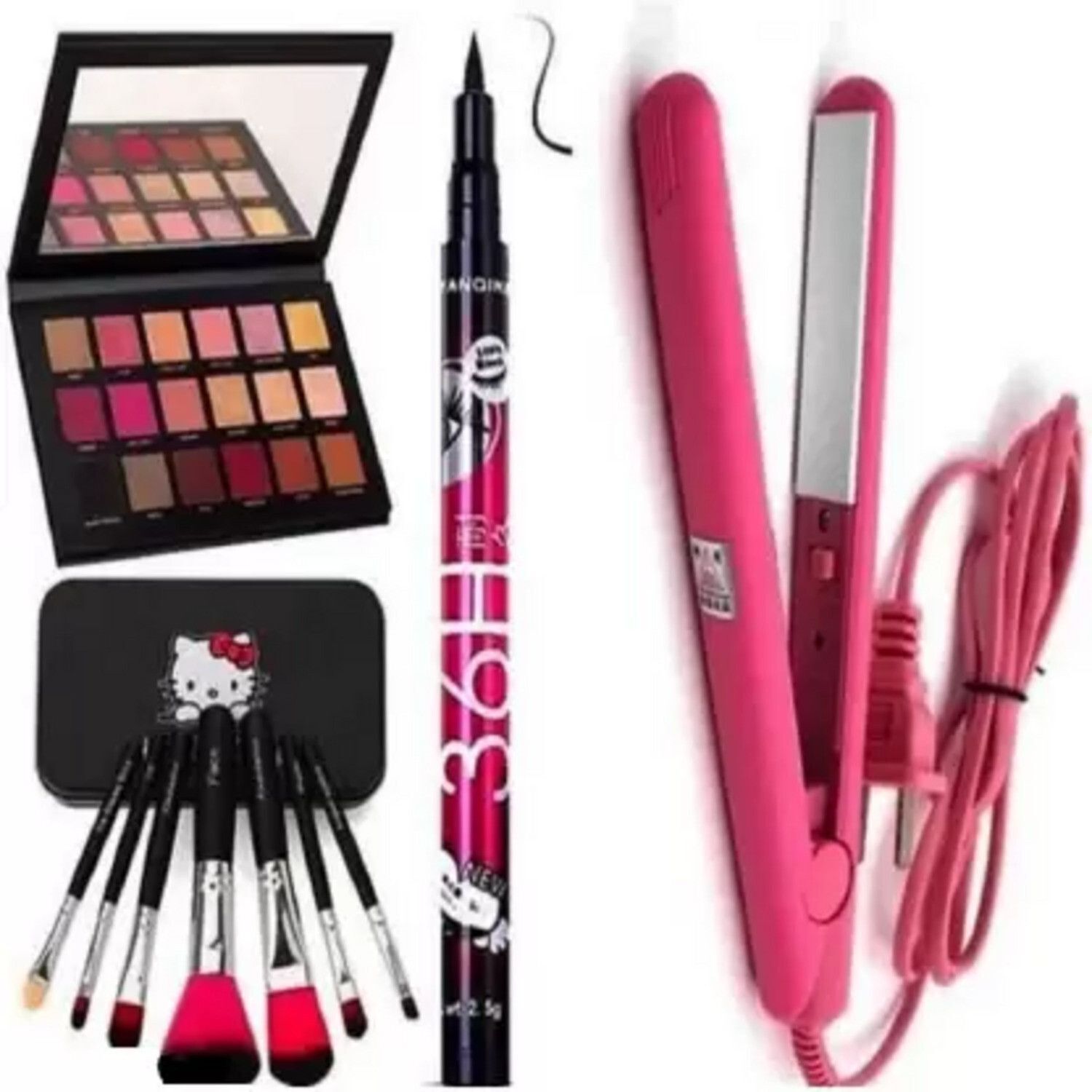 Eyeshadow palette 18 Shades 18g + Mini Make up brush,Eyeliner,Hair straigtener-image-3
