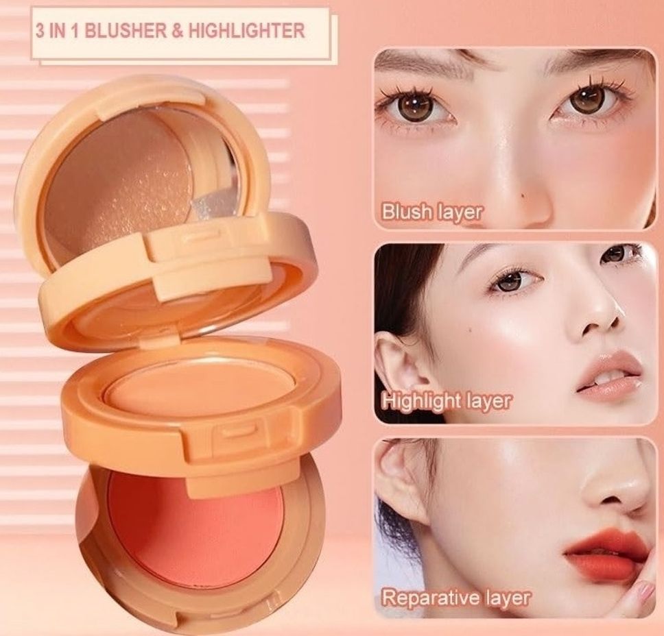 3 in 1 face blusher + highlihger with mini compact palette-image-26