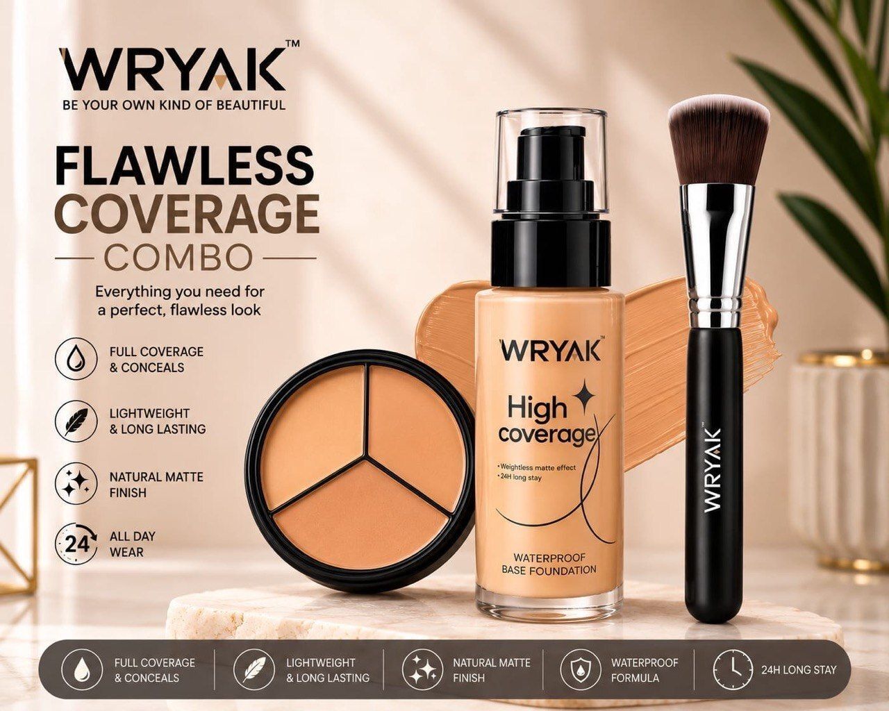 Professional Full Coverage Foundation Combo with Concealer Palette and Brush-image-35