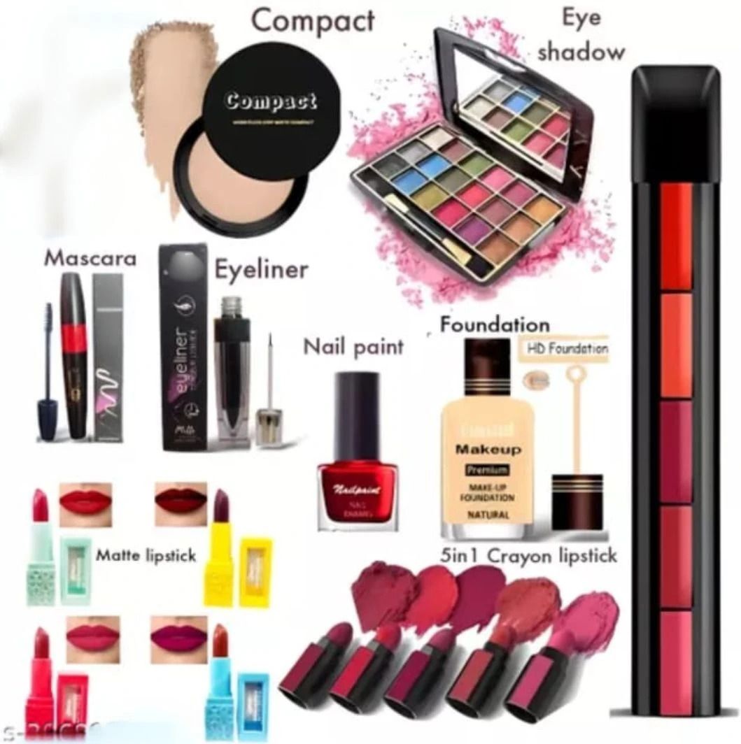 DAILY USE MAKEUP KIT EYESHADOW EYELINER MASCARA KAJAL LIPSTICKS & NAILPAINT-image-49