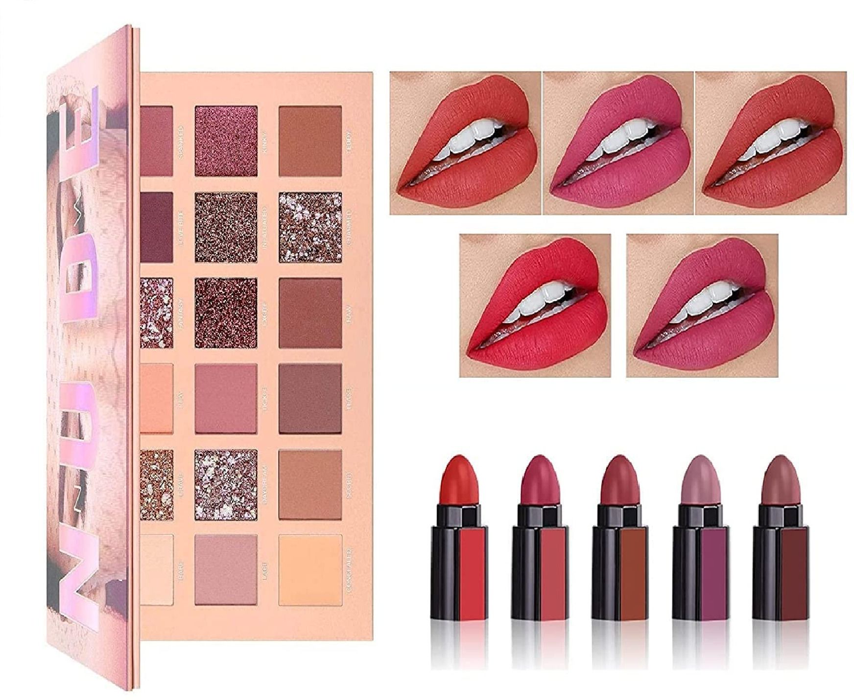 vagons Lipstick Combo Set 5 Fabulous Shades 18 Shades Nude Edition Eyeshadow Palette-picture-14