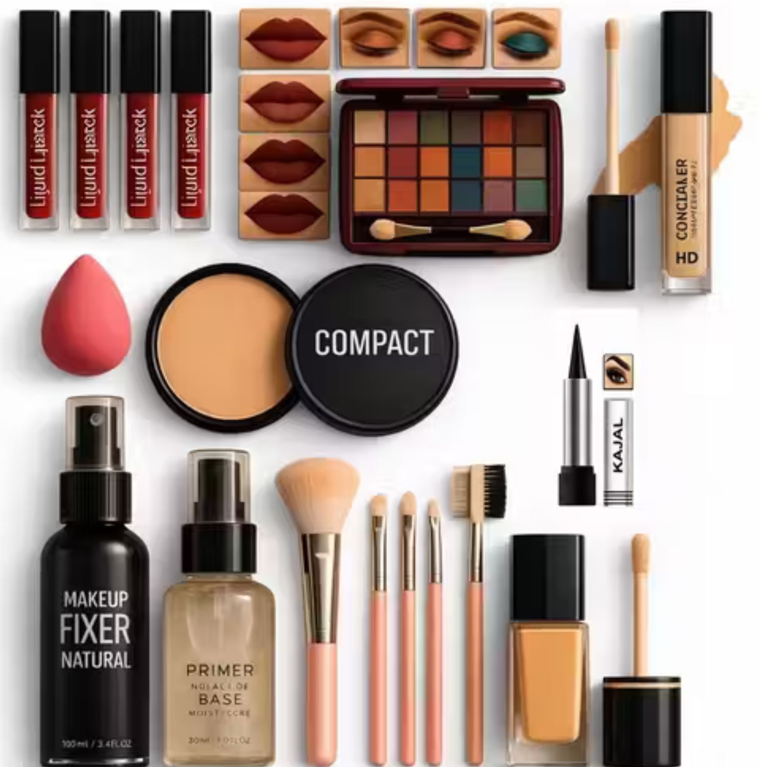 eyeshadow with fixer primer foundation concealer compact & makeup brush