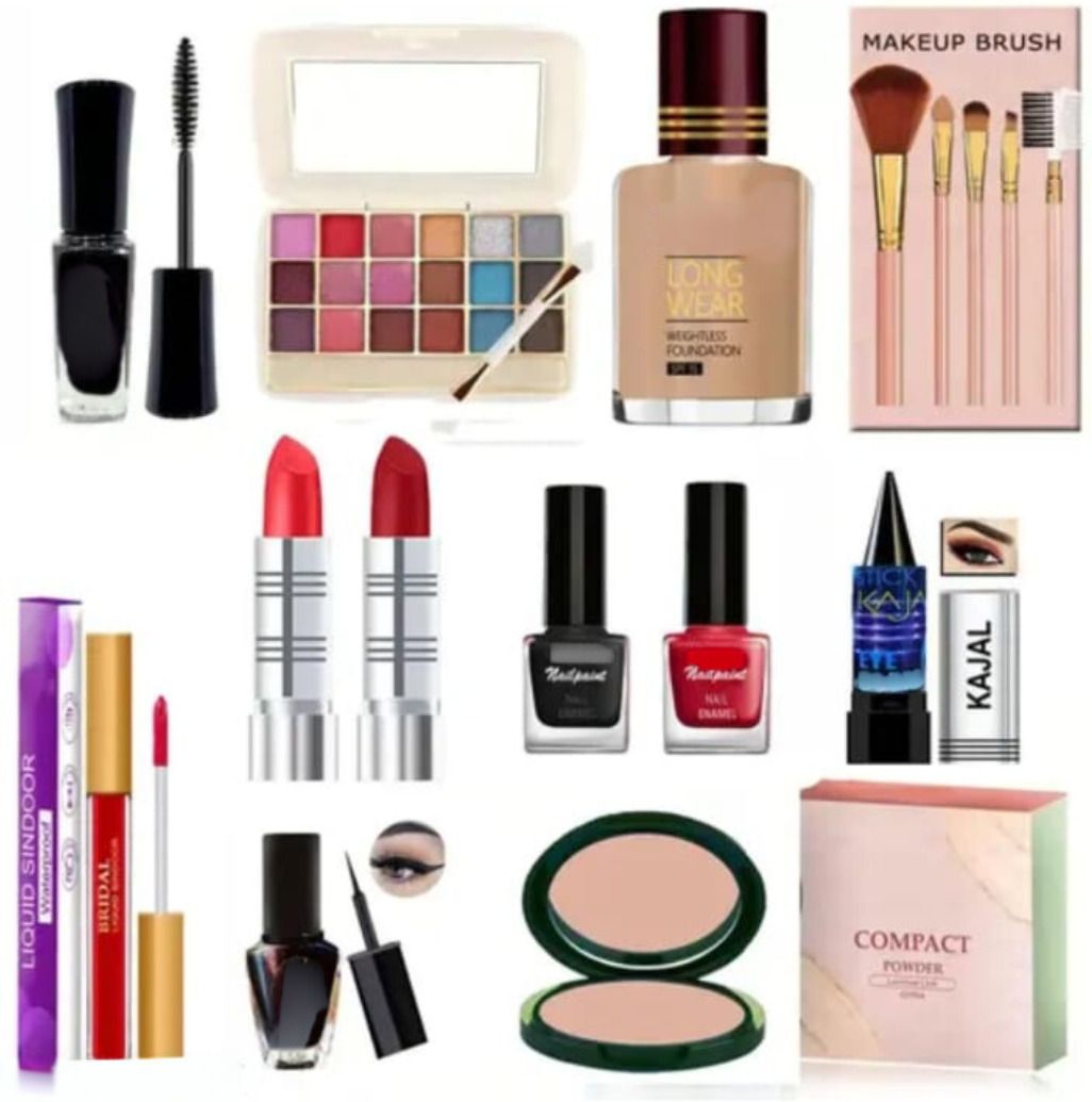 eyeshadow with eyeliner mascara kajal lipstick nail polish sindur & makeup brush-image-24