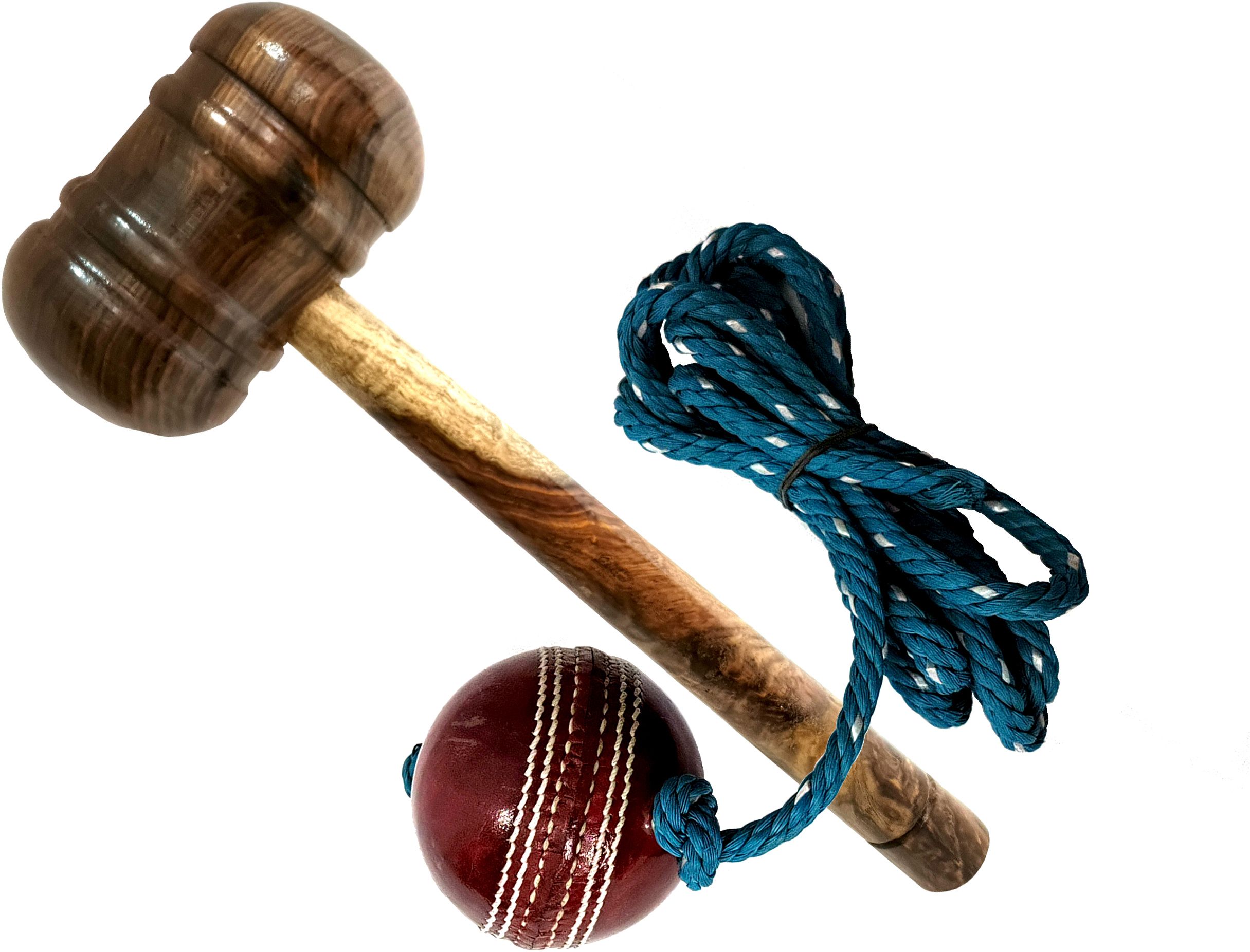 lcarno Premium Wood Cricket Bat Knocking Mallet with Hanging Leather Ball Wooden Bat Mallet-picture-19