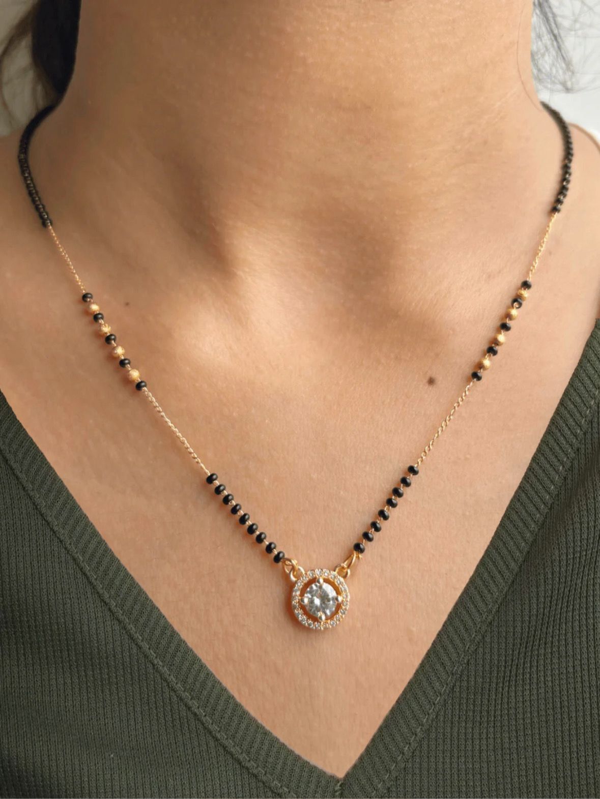 Delicate Single-Line Designer Ring Pendant Brass Mangalsutra-image-22