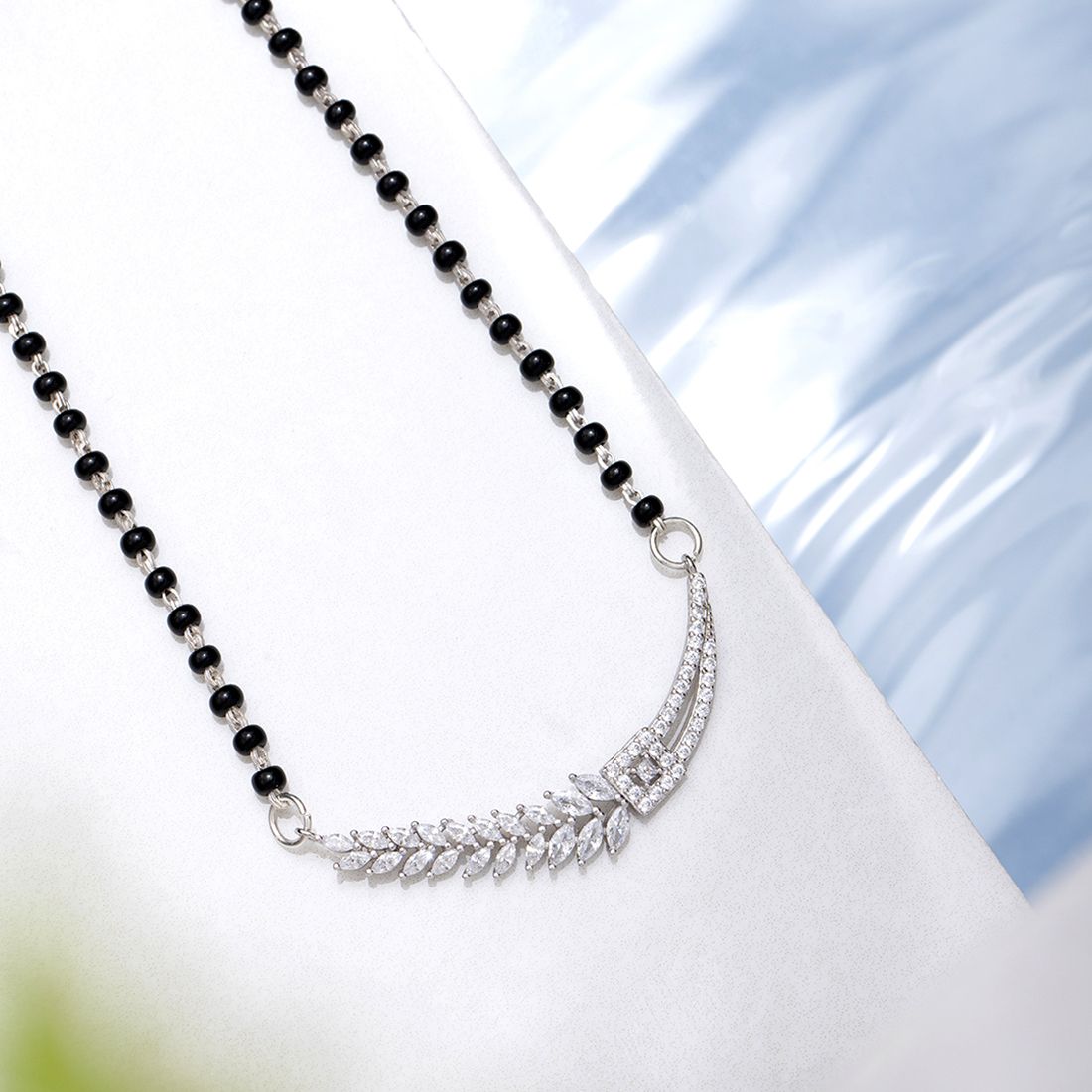 ZAVYA 925 Sterling Silver Floral Leaf Style Mangalsutra Sterling Silver Mangalsutra-picture-13