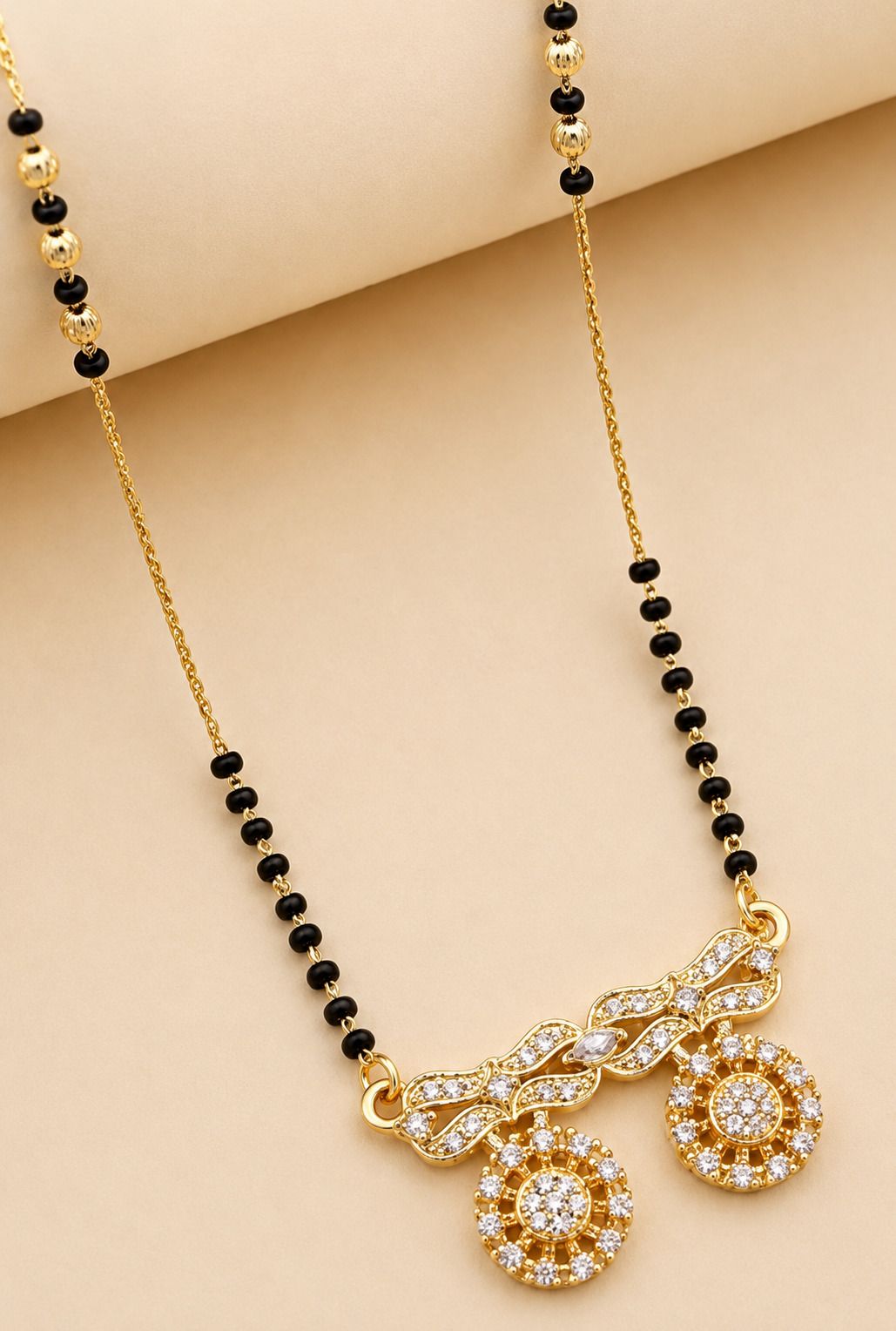 Ethnic Gold Finish American Diamond Double Pendant Mangalsutra for Women Alloy Mangalsutra-image-4
