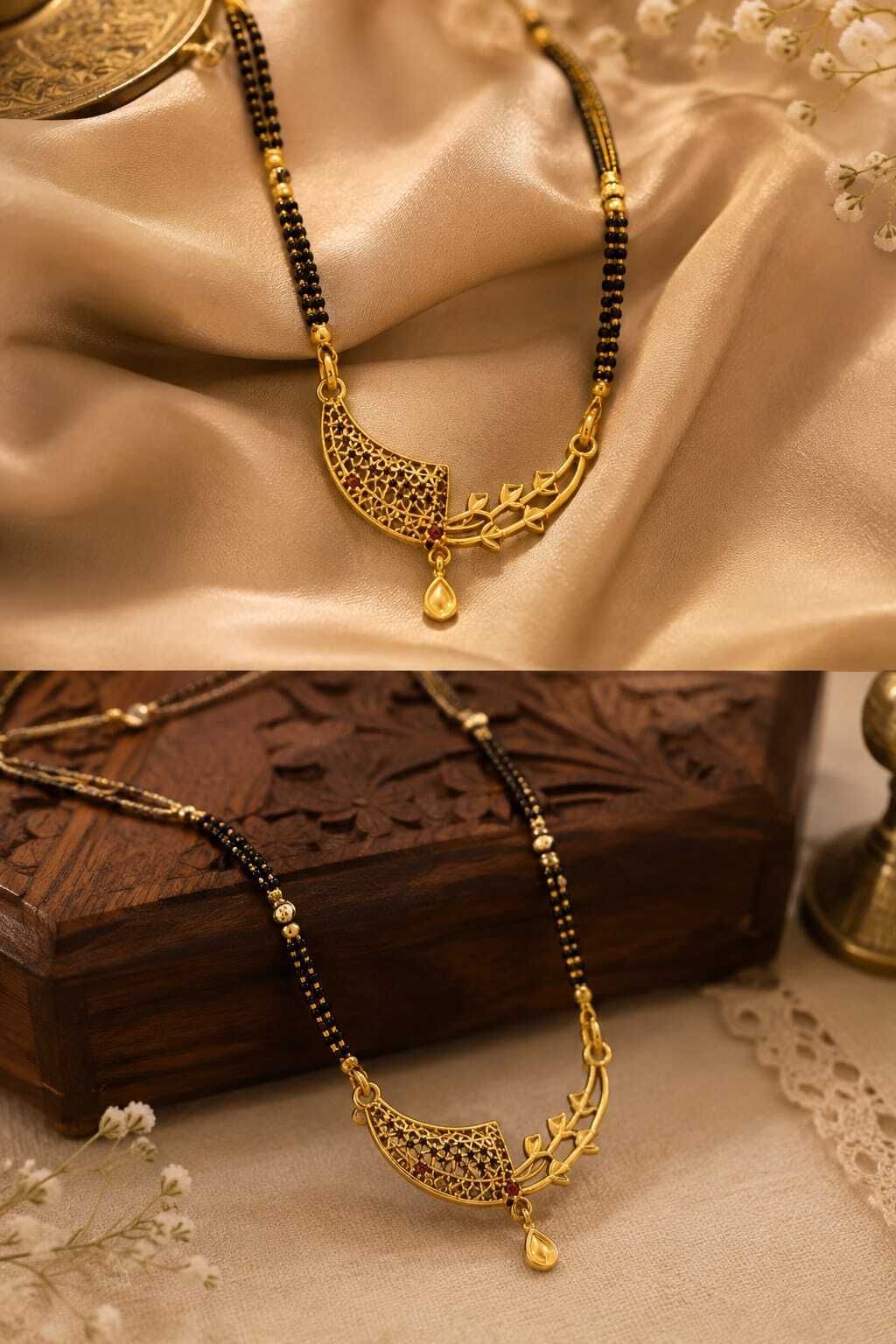 Gold-Plated Daily Use Mangalsutra with CZ Stones & Black Bead Double Strand Brass Mangalsutra-image-37