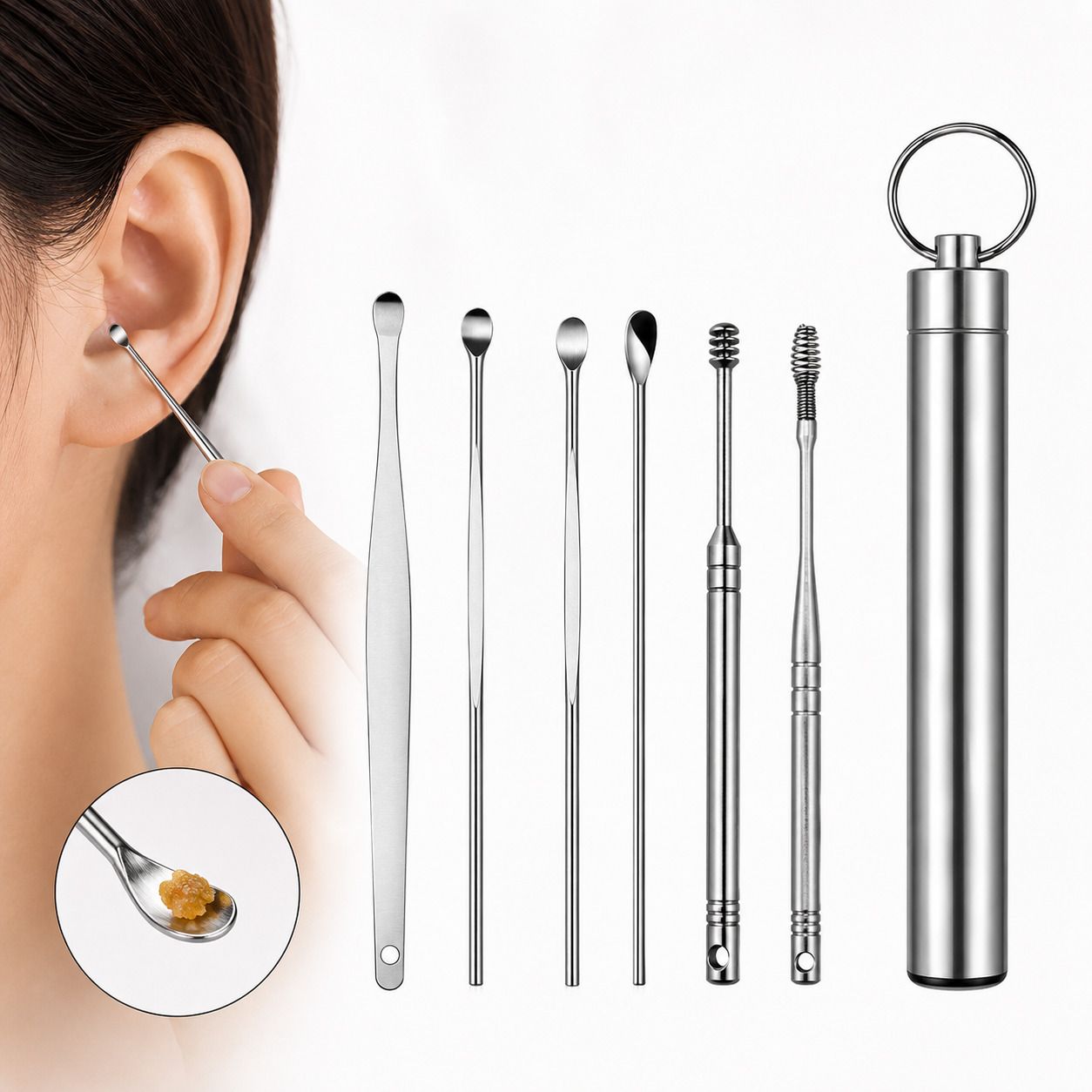 froxy carts 6 in 1 Ear Wax Cleaner Set, Ear Wax Remover Stainless Steel Tool Kit-picture-15