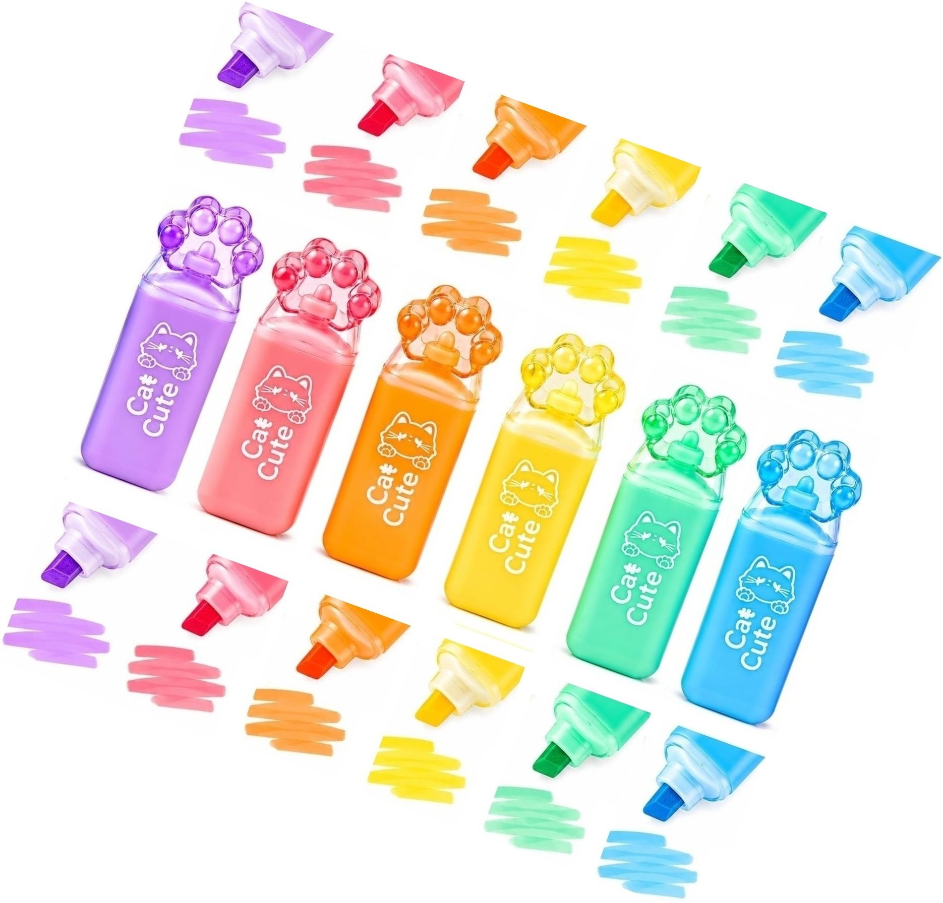 6 Cute Mini Cat Pastel Highlighters Markers Pen Set for Kids,School,Office - C53-image-36