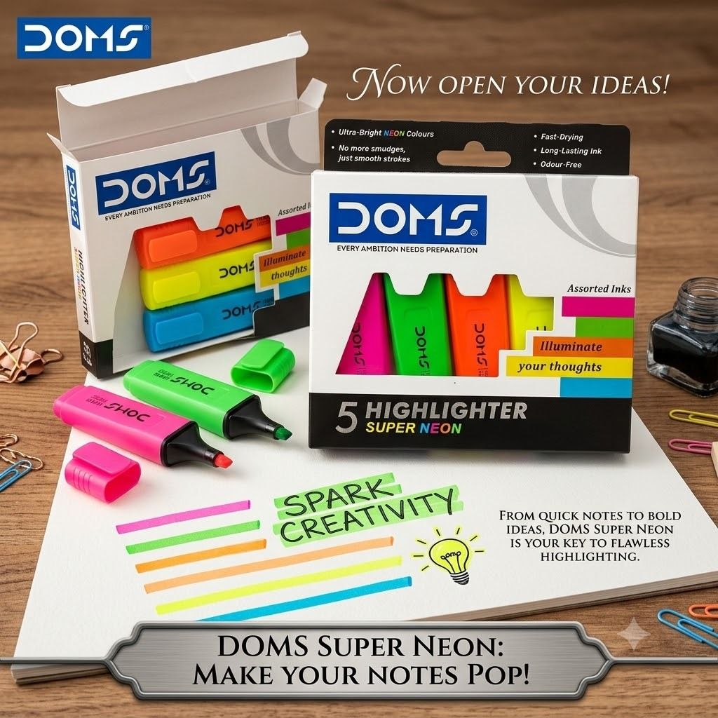 doms NEON 5 Shades Hi-lighter Pouch Pack | Flexible Line Width-picture-24
