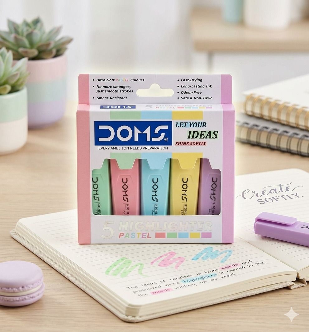 doms Pastel 5 Shades Hi-lighter Pouch Pack | Flexible Line Width | Quick Drying-picture-5