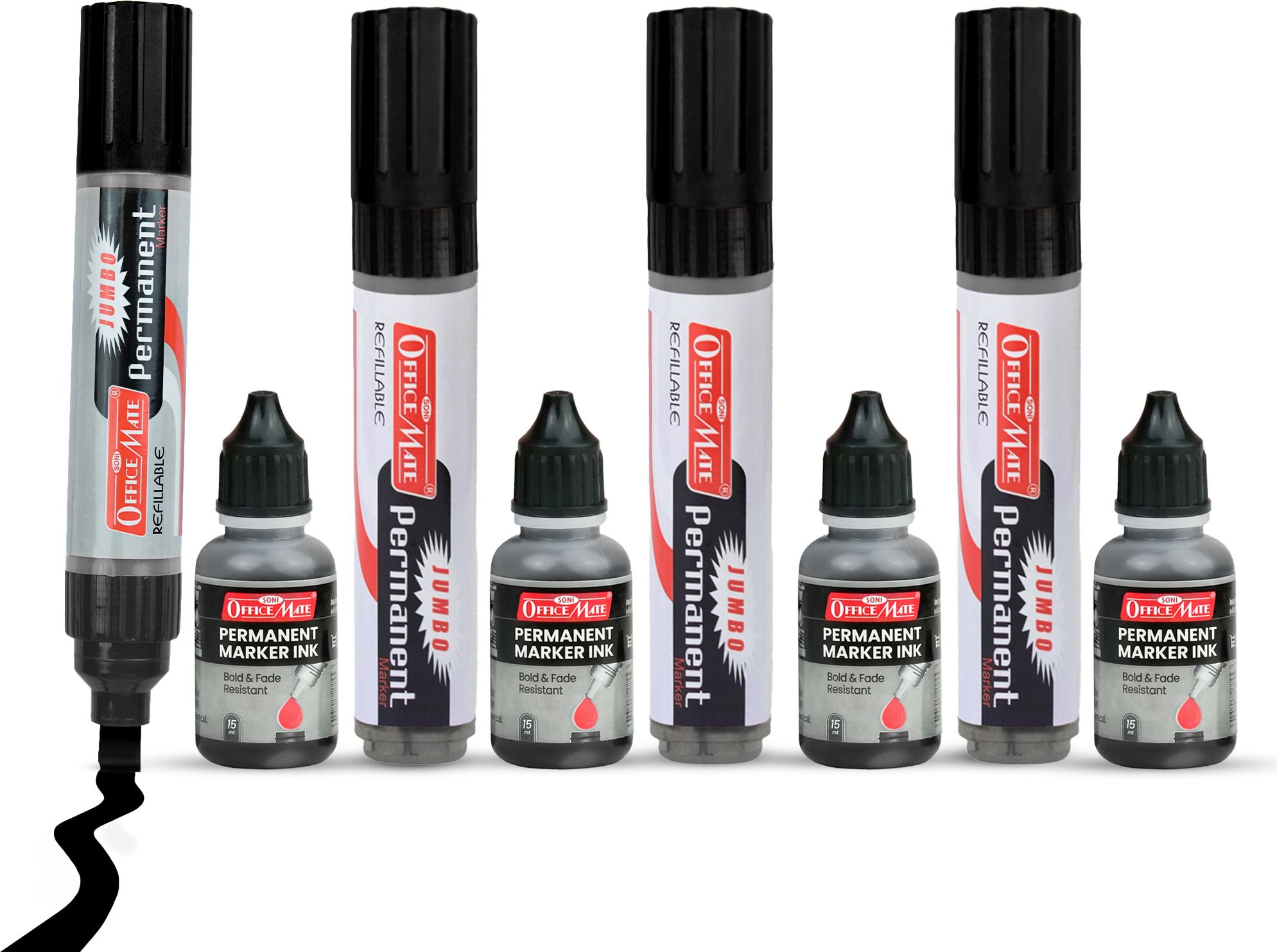 soni officemate Jumbo Permanent Marker Combo Black 4 Jumbo Markers + 4 Marker Ink Pack of 1-picture-42