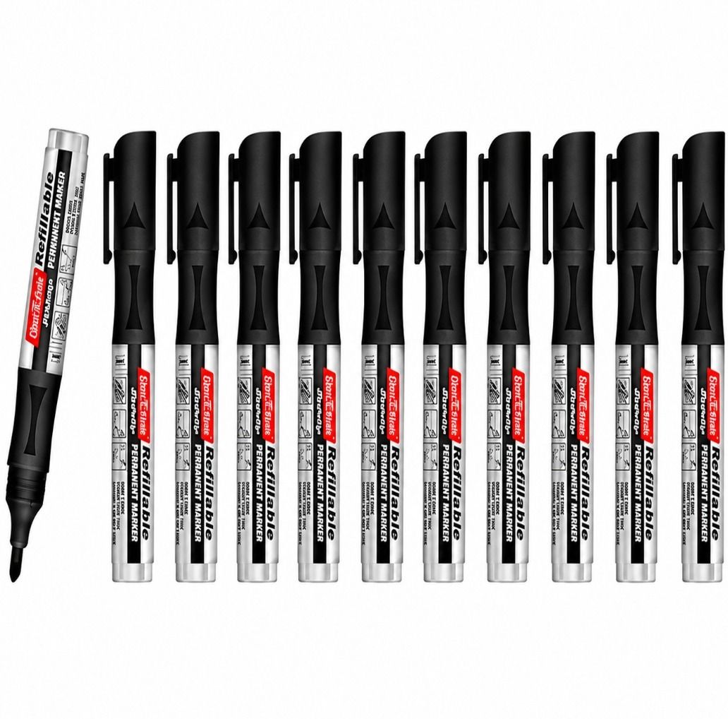 soni officemate Whiteboard Markers with Refillable Cartridge Black (10 Pcs) Pack of 1-picture-20