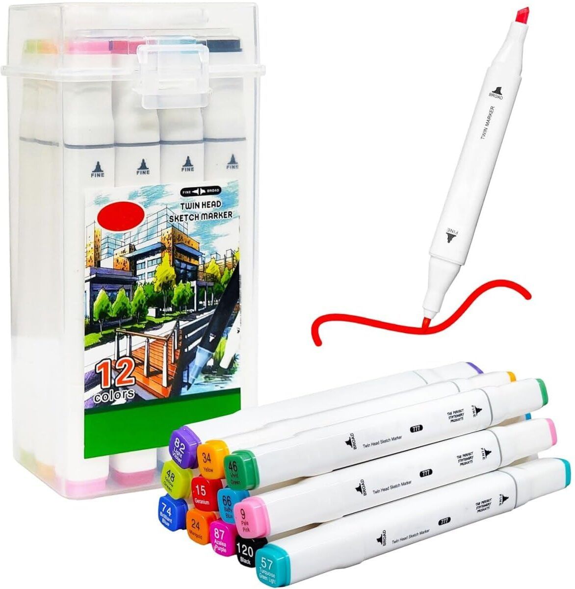 12 Dual Tip Multi Coloring Markers with Case, Excellent for Adults Kids-image-29