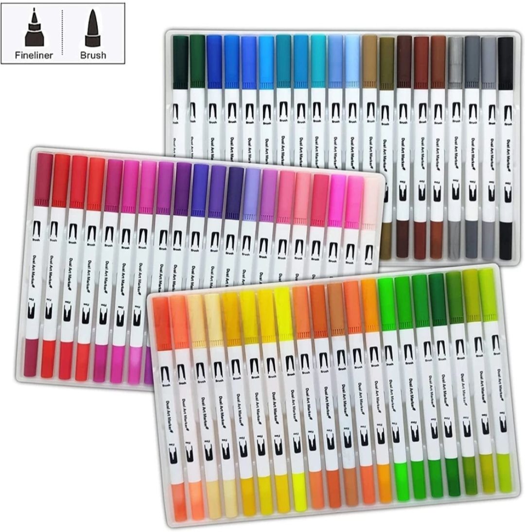 White Dual Markers Brush Pen, Fine Point Art Marker & Brush Highlighter Pen-image-39