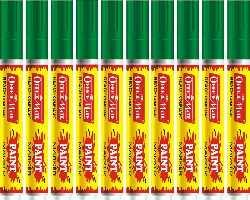soni officemate Regular Paint Marker Green 10 Pcs Pack of 1 | Permanent Marker for Multi-Surface-picture-18