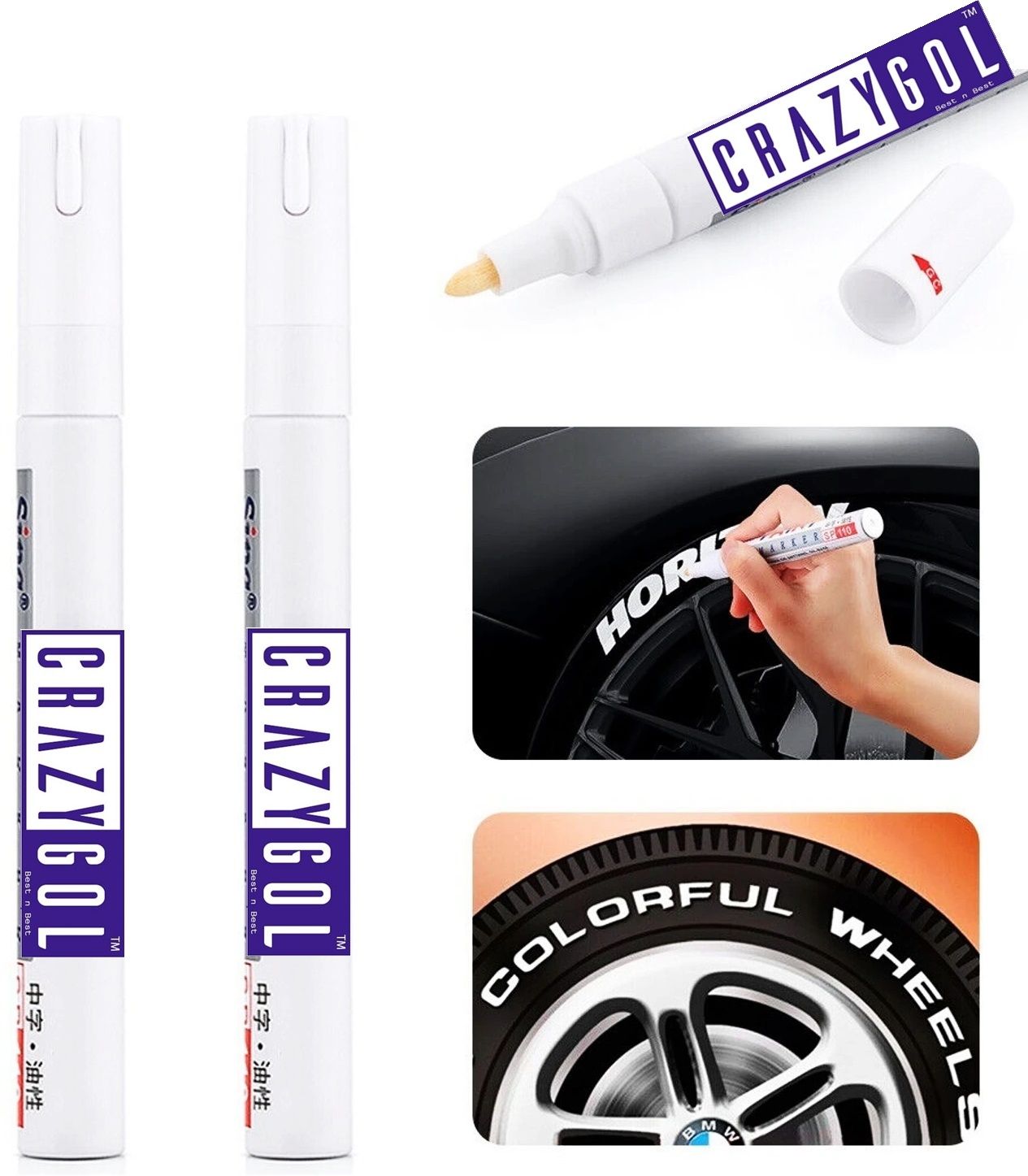 crazygol Sipa Permanent paint Marker White Tyre,Metal,Glass,Wood,Plastic Pack of 2 4 ml Marker Refill-picture-17