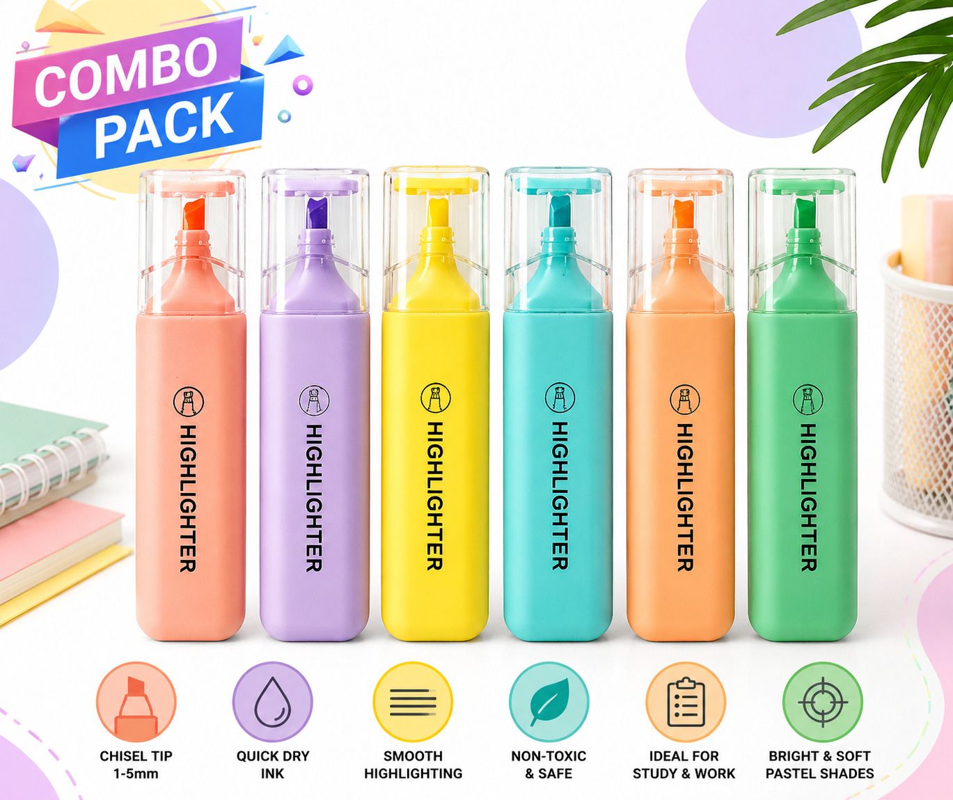 kiffayti store Set of 6 Pastel Highlighter Pens-picture-17