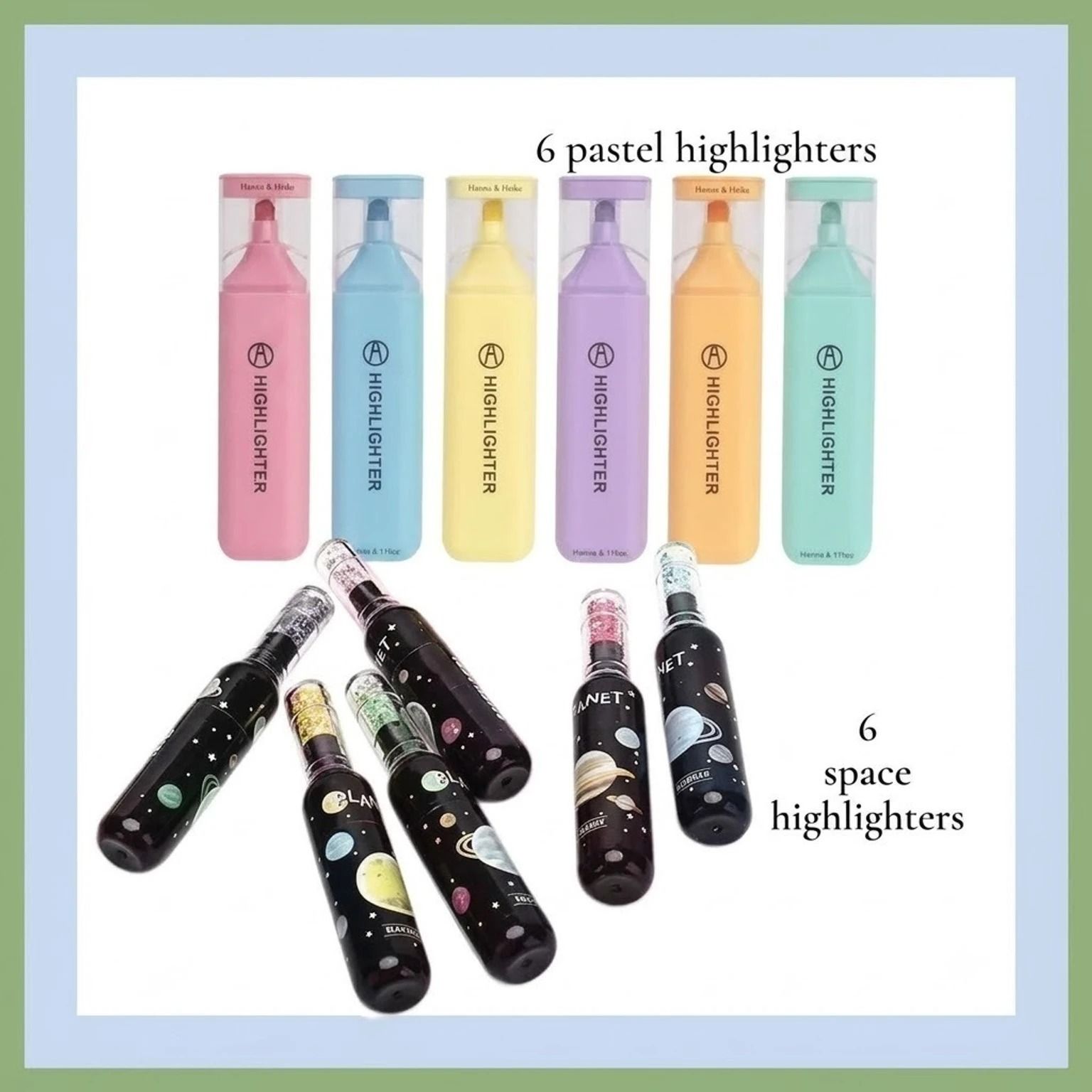 12 Pcs Study Highlighter | 6 Pastel Highlighter Pens + 6 Space Design Markers-image-10