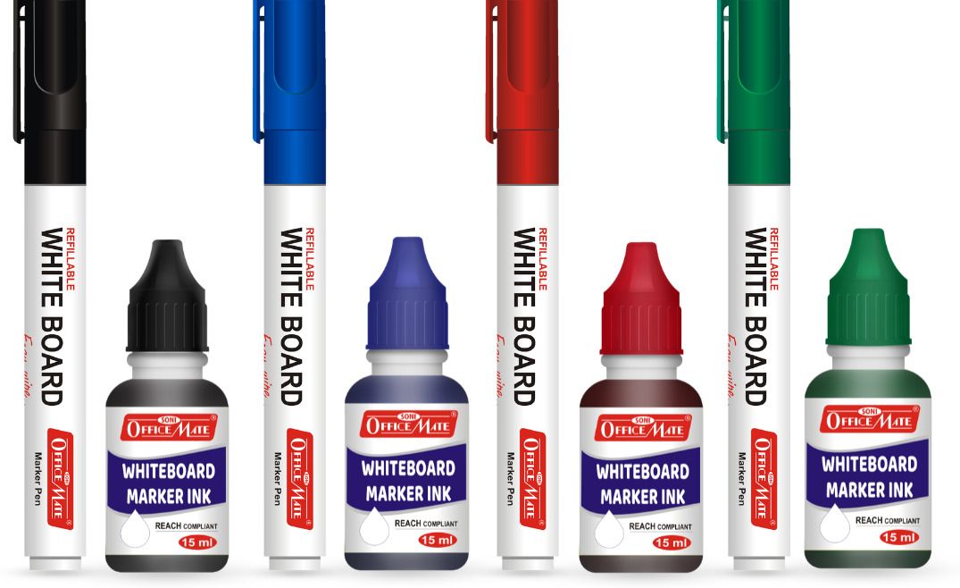 Whiteboard Combo set (4 Whiteboard Marker + 4pcs marker ink 15ml)