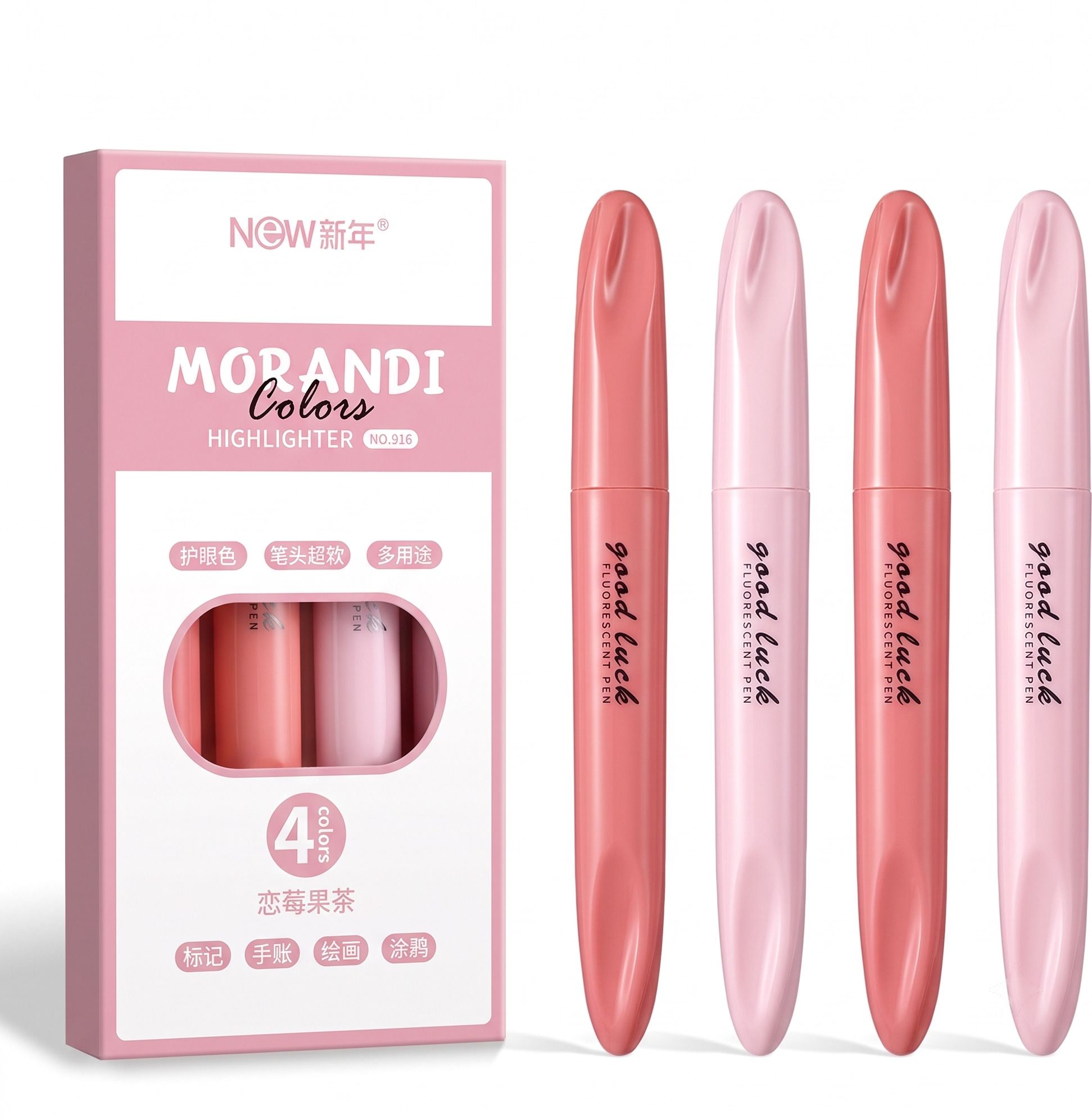 4 Pcs Monet Gradient Soft Head Highlighter Pens with Oblique Tip for Study & Art-image-46