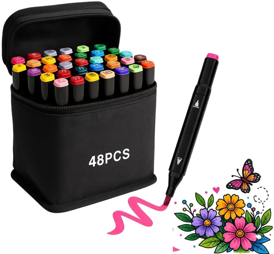 ibayam 48 Pcs Dual Tip Alcohol Marker Pens Set | Fine & Chisel Tip Sketch Markers-picture-30