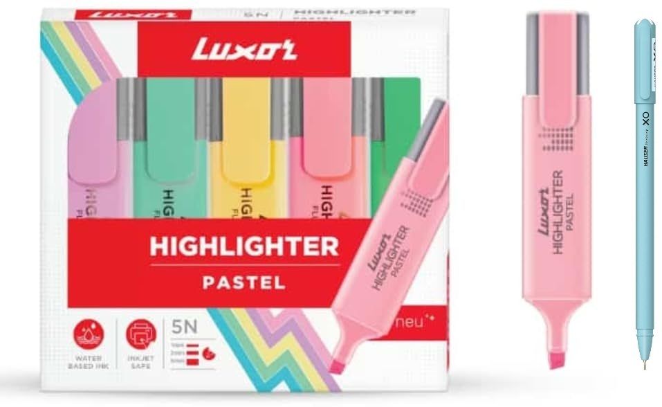 Pastel Highlighter Pack Of 5 With XO Pen-image-35