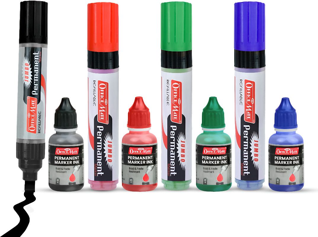 soni officemate Jumbo Permanent Marker Combo 4 Jumbo Marker 4 Marker Ink Multicolour Pack of 1-picture-48